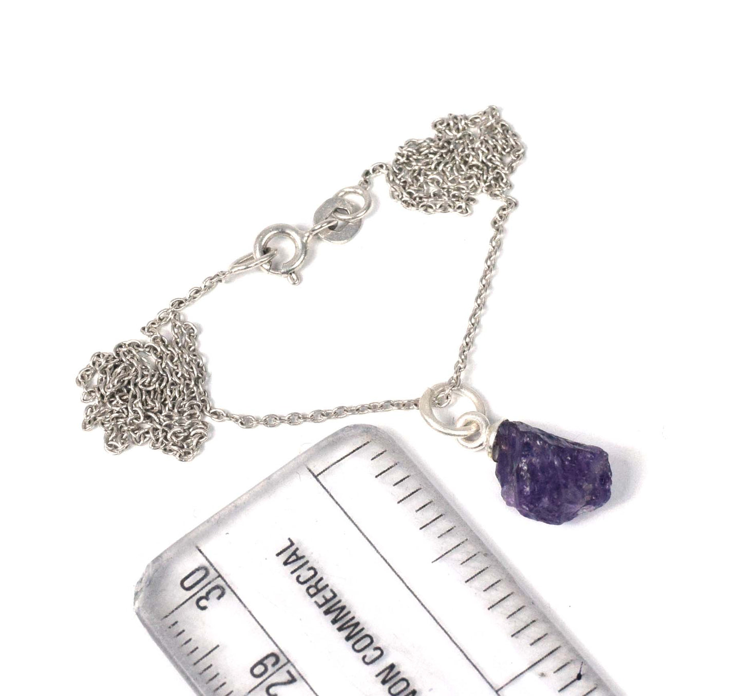 925 Solid Sterling Silver Rough Purple Amethyst Chain Pendant