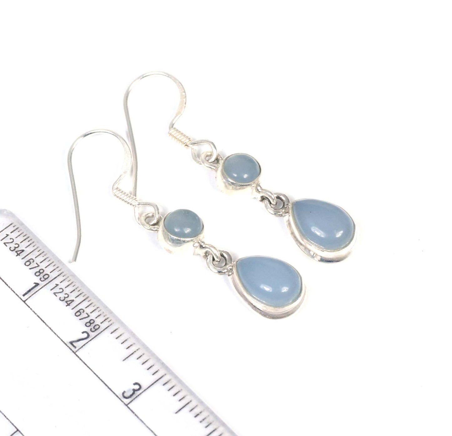 925 Solid Sterling Silver Blue Chalcedony Hook Earring-1.4 inch