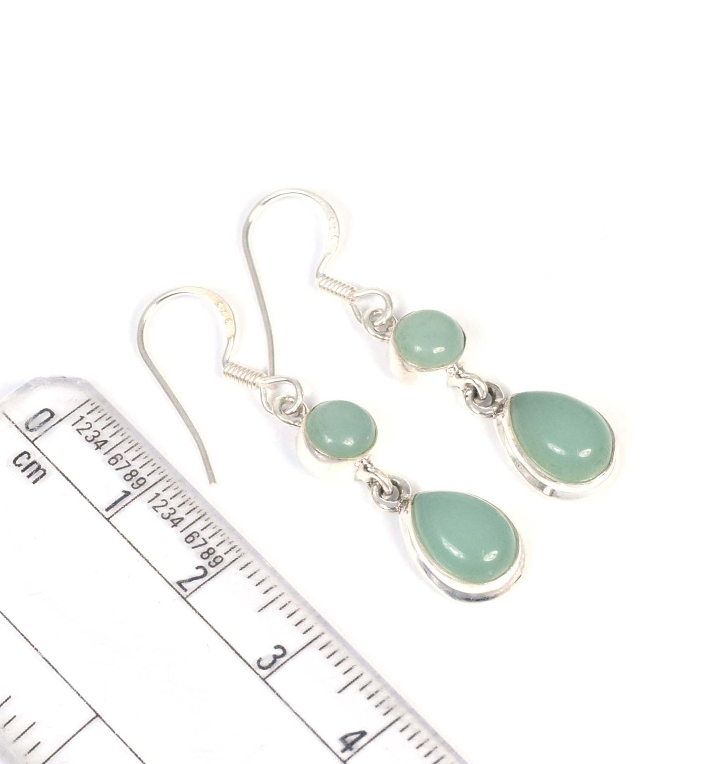 925 Solid Sterling Silver Aqua Chalcedony Hook Earring-1.5 inch