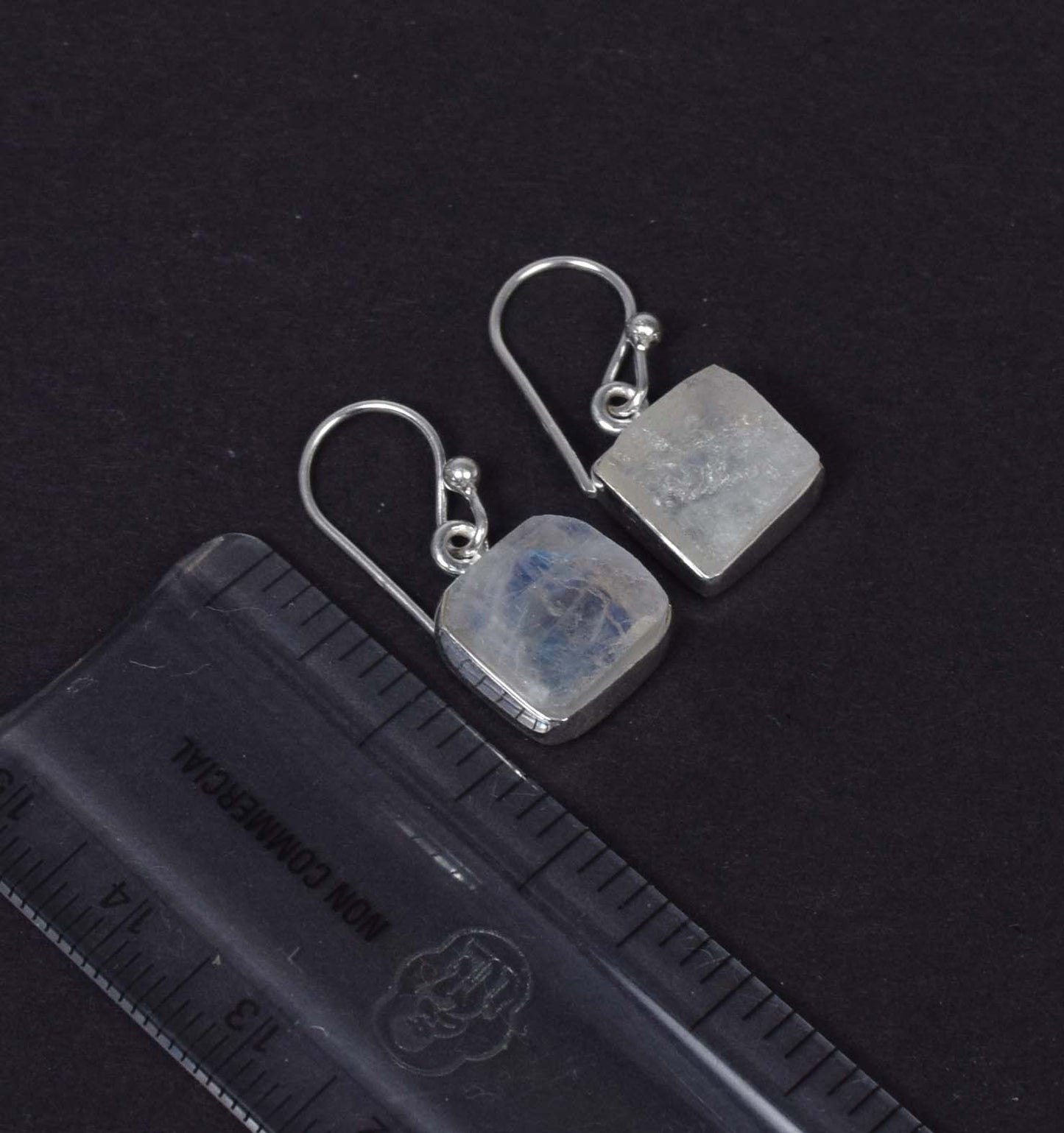 925 Solid Sterling Silver Rough White Rainbow Moonstone Hook Earring