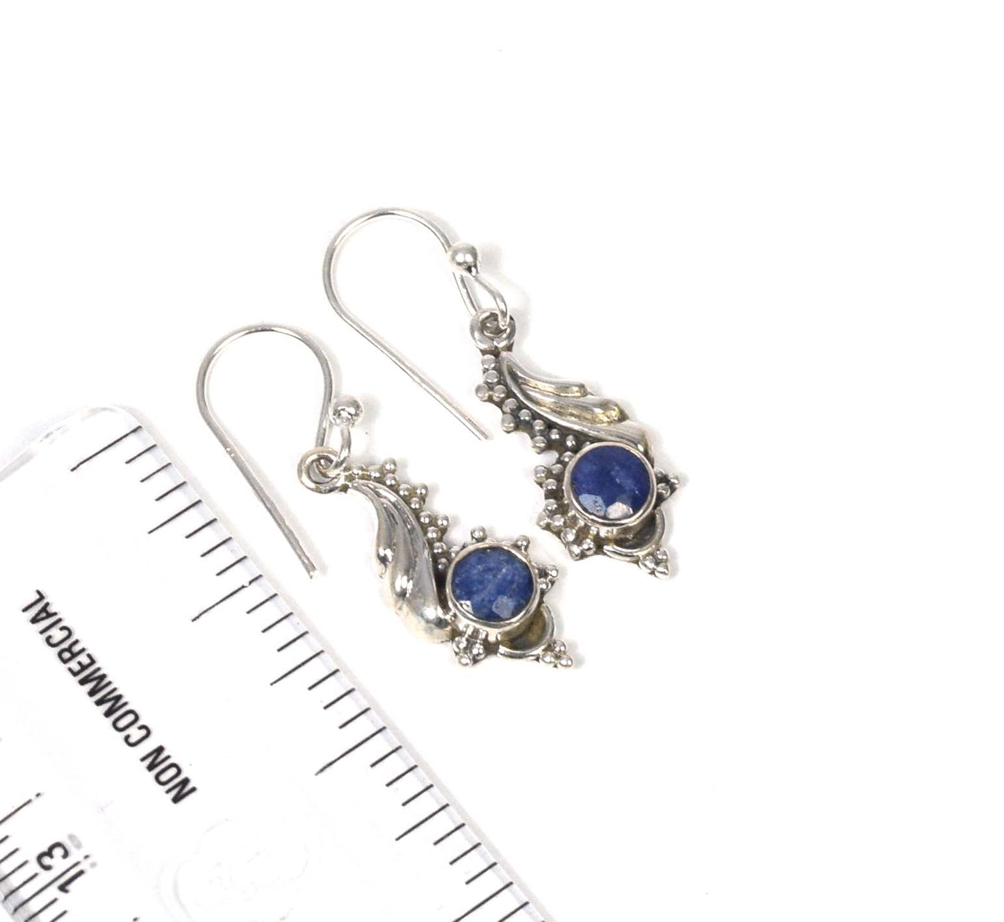 925 Solid Sterling Silver Cut Blue Simulated Sapphire Hook Earring