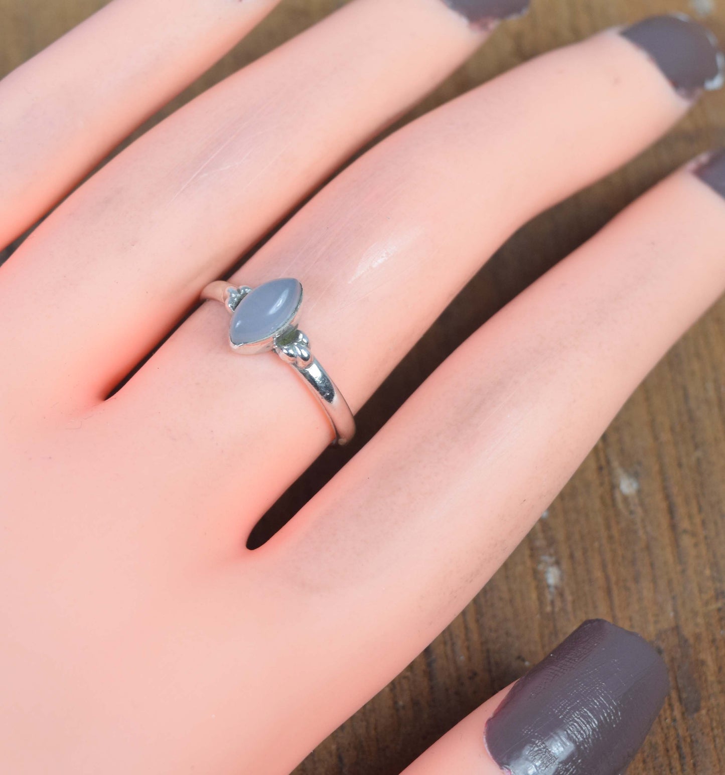 925 Solid Sterling Silver Blue Chalcedony Ring