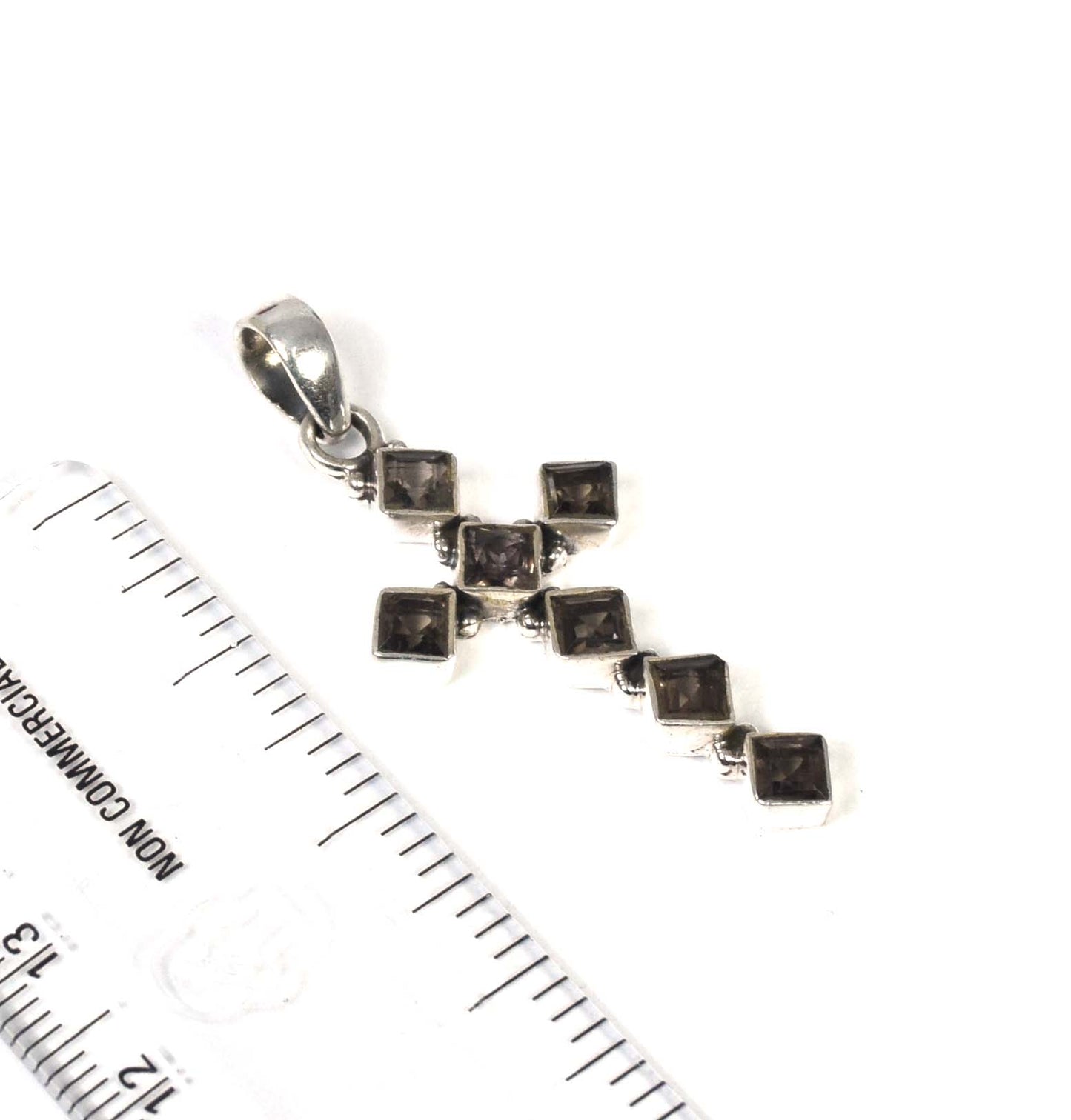 925 Solid Sterling Silver Cut Smoky Quartz Christmas Cross Pendant