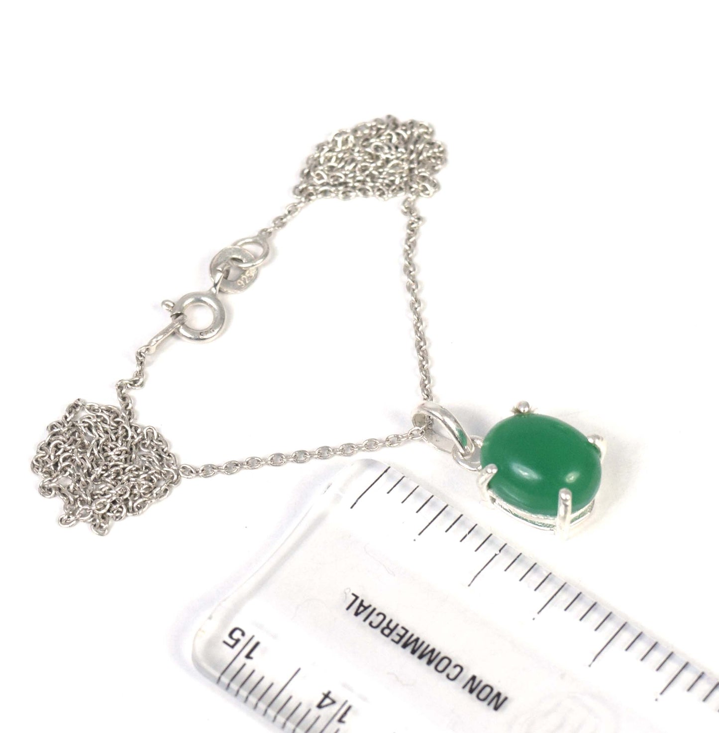 925 Solid Sterling Silver Green Onyx Chain Pendant