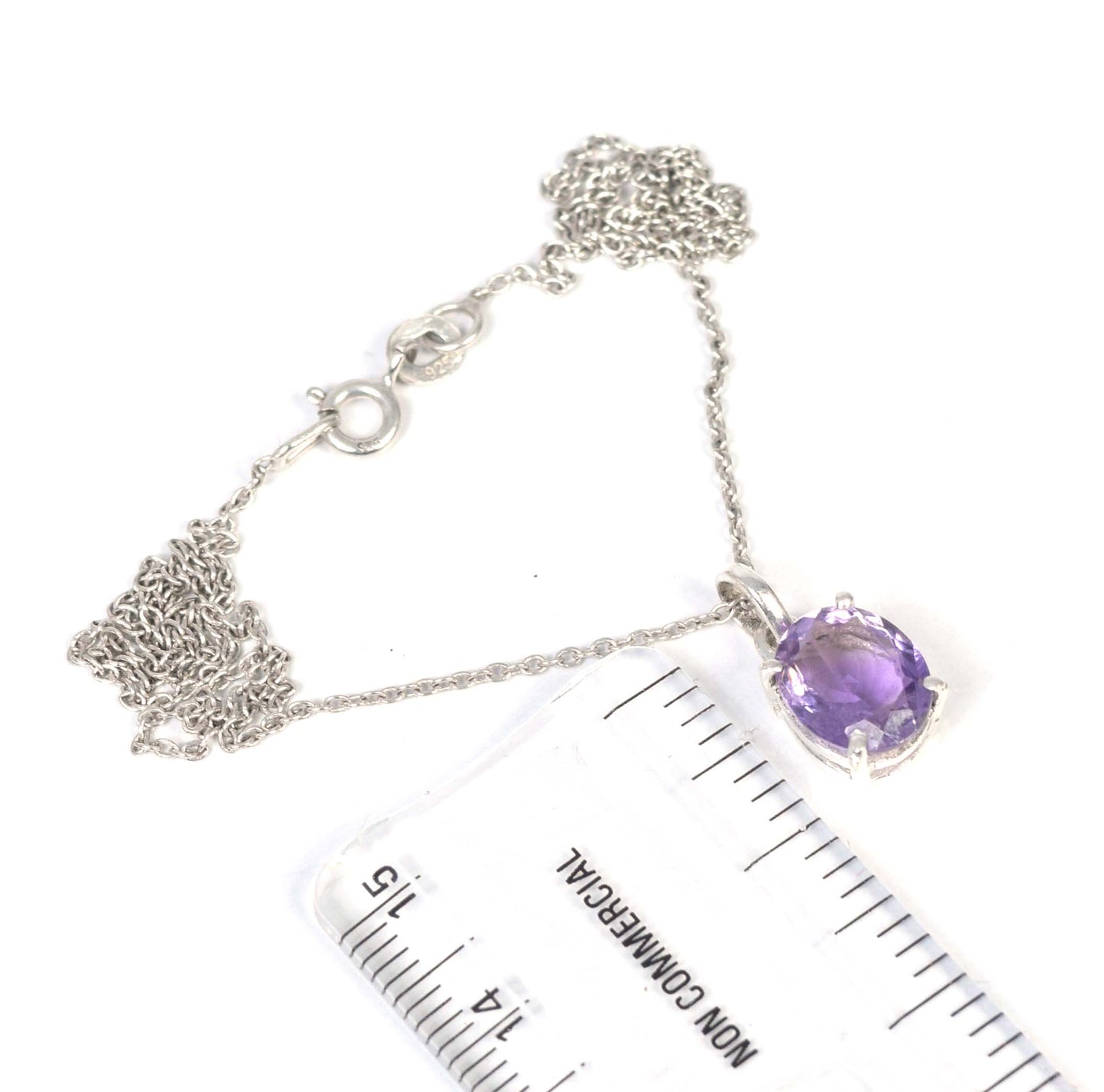 925 Solid Sterling Silver Cut Purple Amethyst Chain Pendant