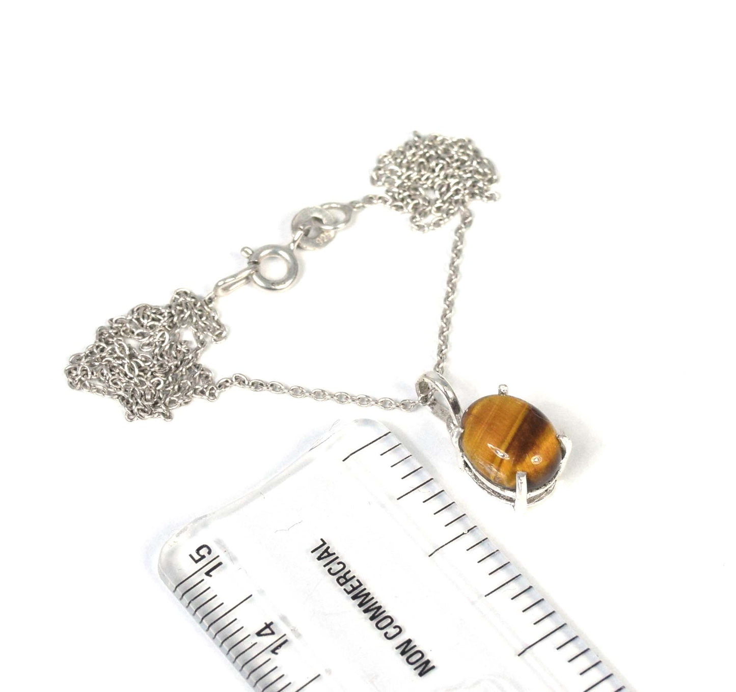 925 Solid Sterling Silver Tiger Eye Chain Pendant