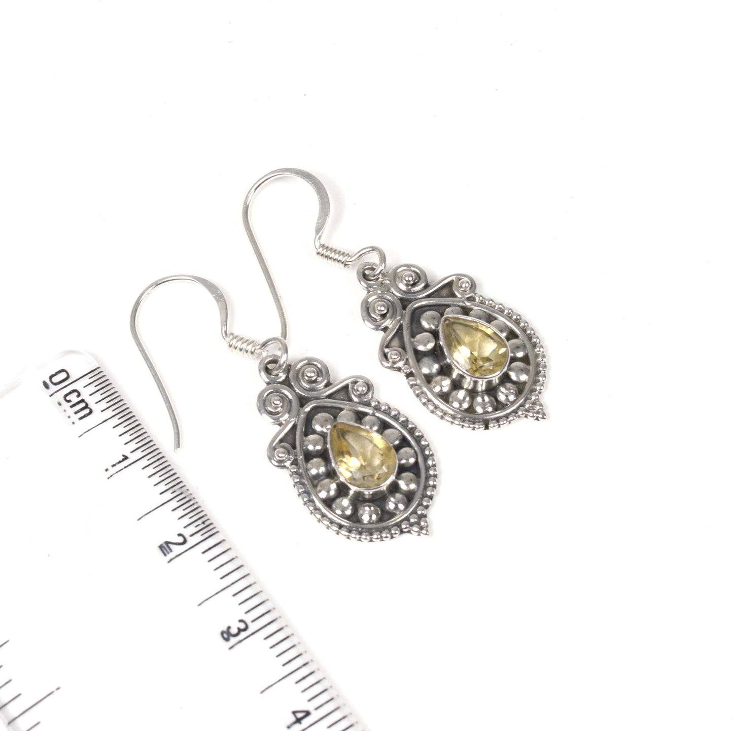 925 Solid Sterling Silver Faceted Yellow Citrine Hook Earring-1.3 Inch