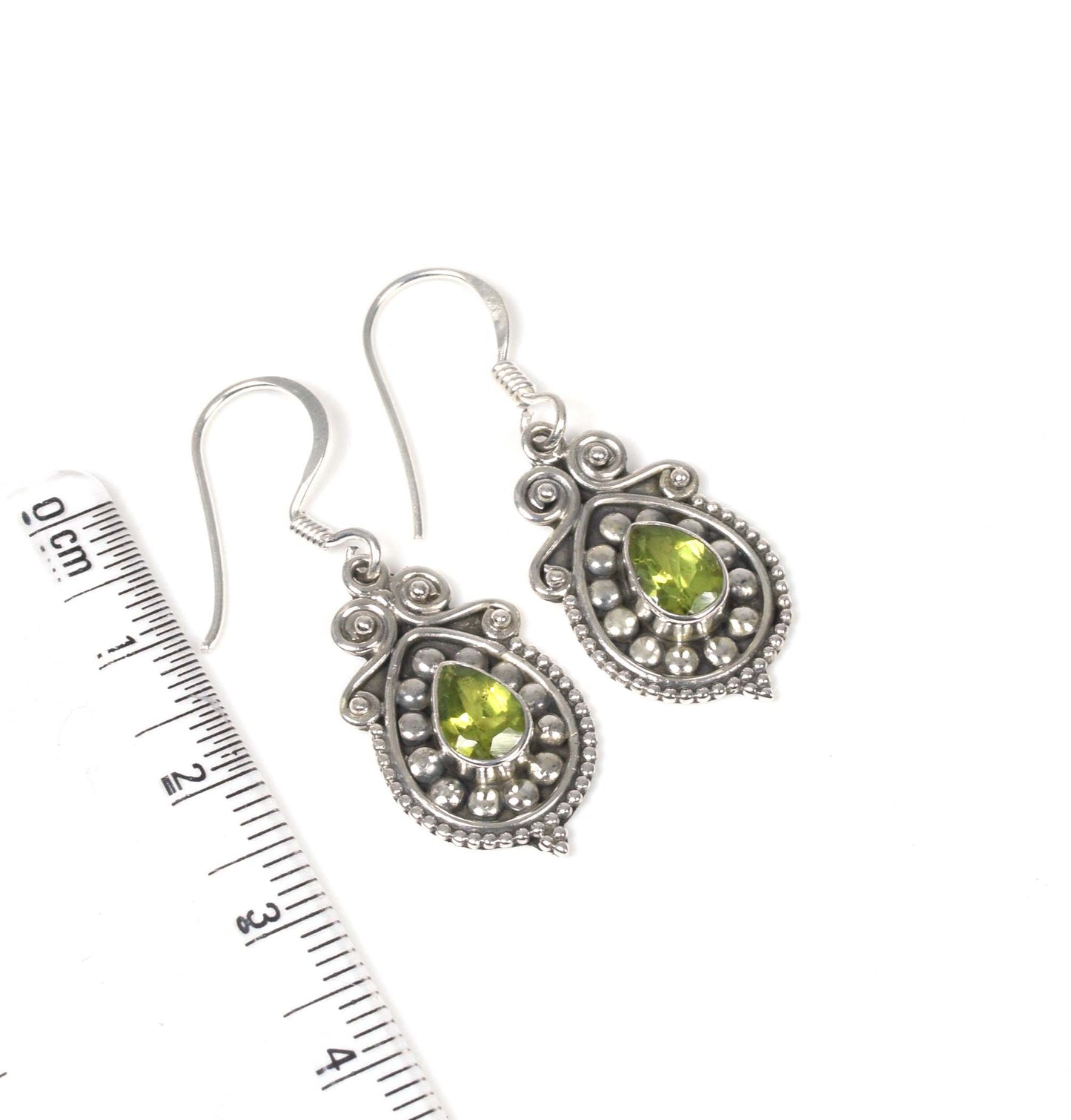 925 Solid Sterling Silver Faceted Green Peridot Hook Earring-1.3 Inch