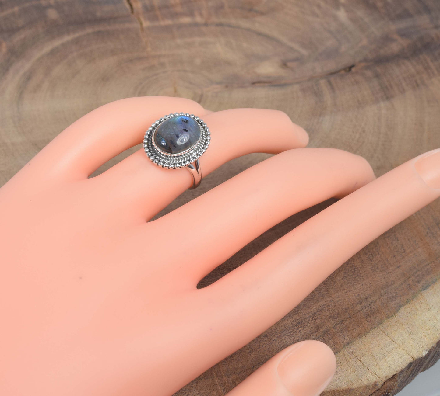 925 Solid Sterling Silver Labradorite Ring -4 us