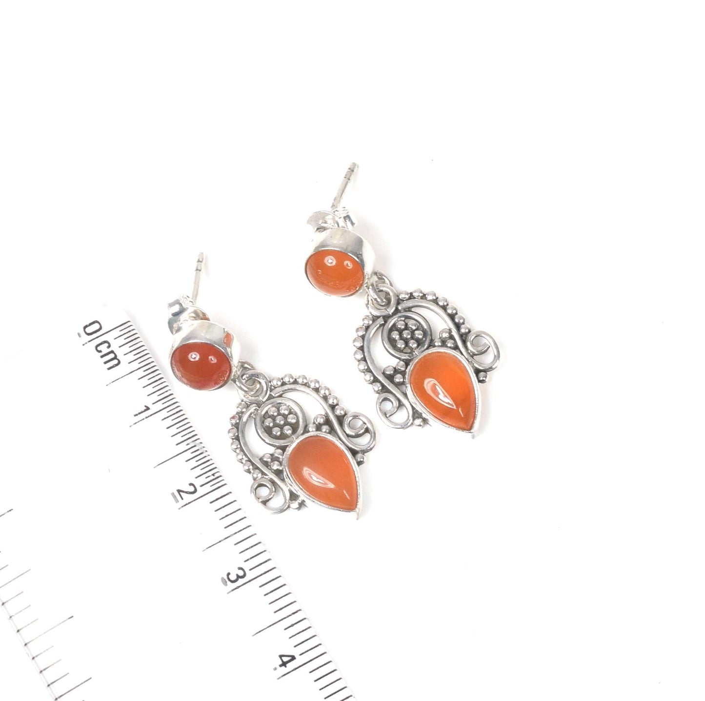 925 Solid Sterling Silver Red Carnelian Stud Earring -1.3 inch