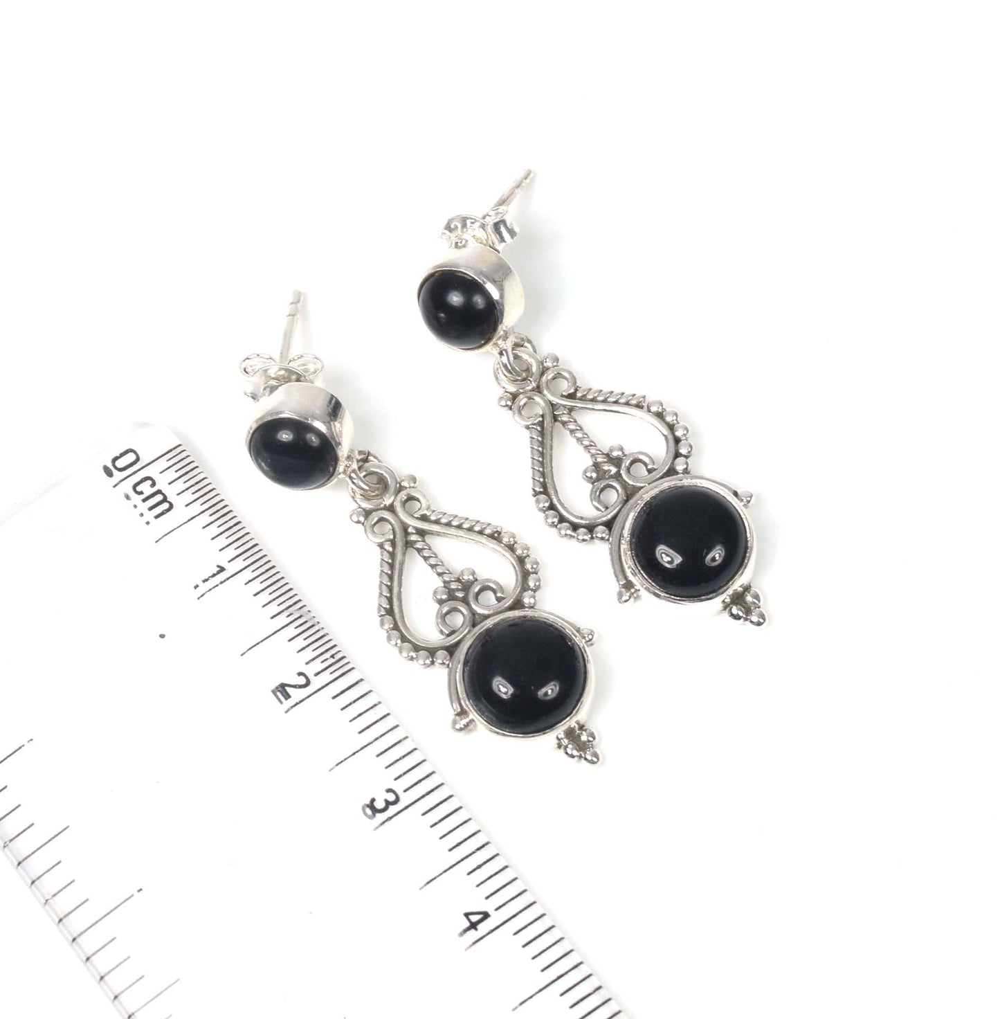 925 Solid Sterling Silver Black Onyx Stud Earring -1.5 inch