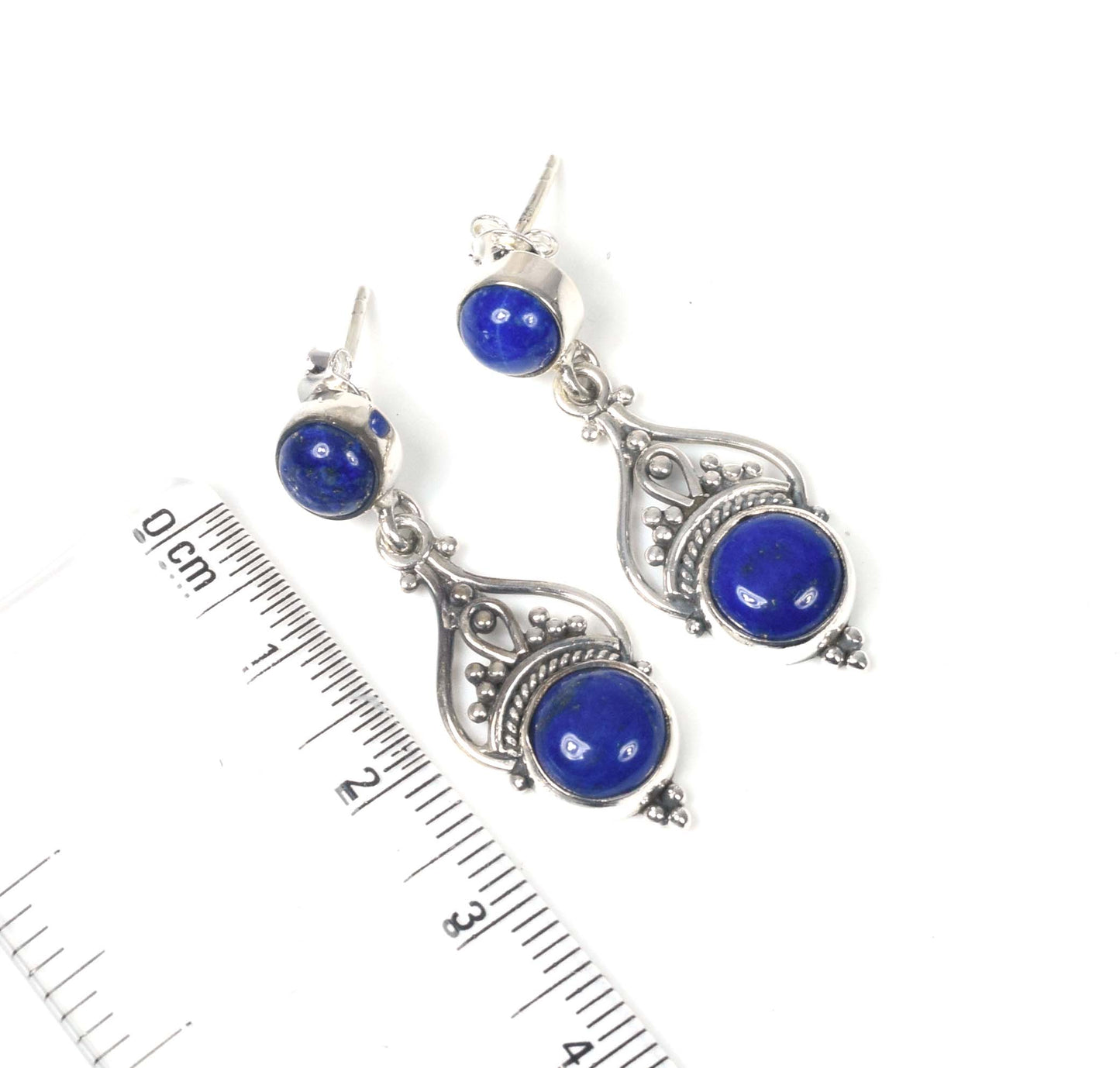 925 Solid Sterling Silver Blue Lapis Lazuli Stud Earring -1.5 inch