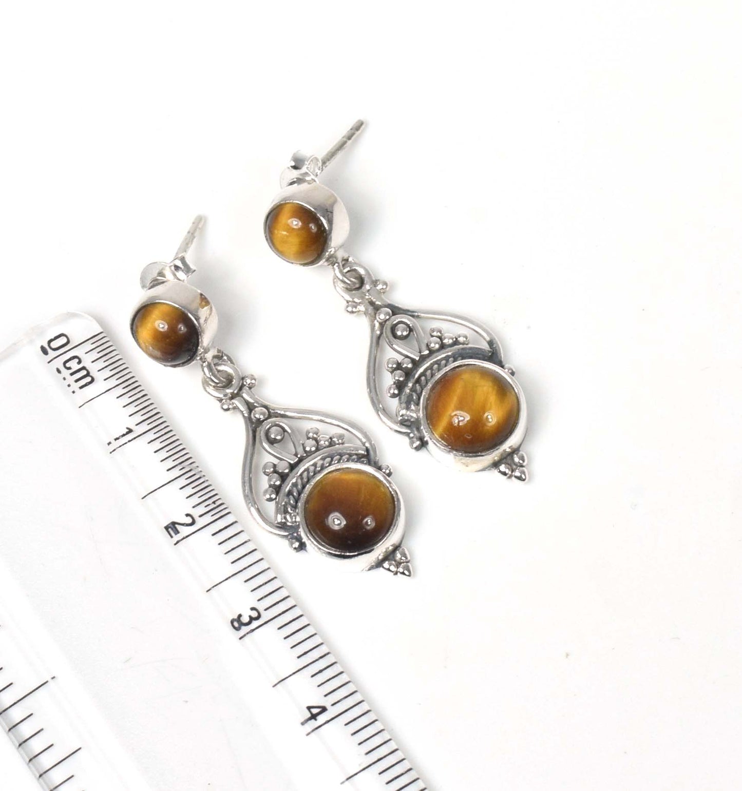 925 Solid Sterling Silver Tiger Eye Stud Earring -1.5 inch