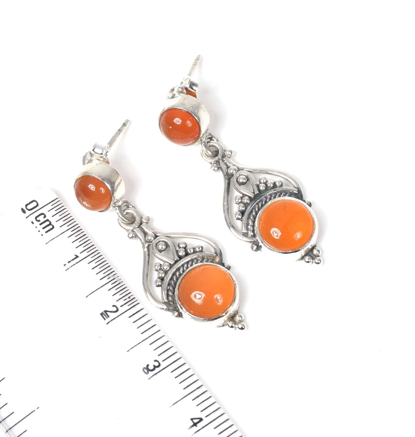 925 Solid Sterling Silver Red Carnelian Stud Earring -1.5 inch