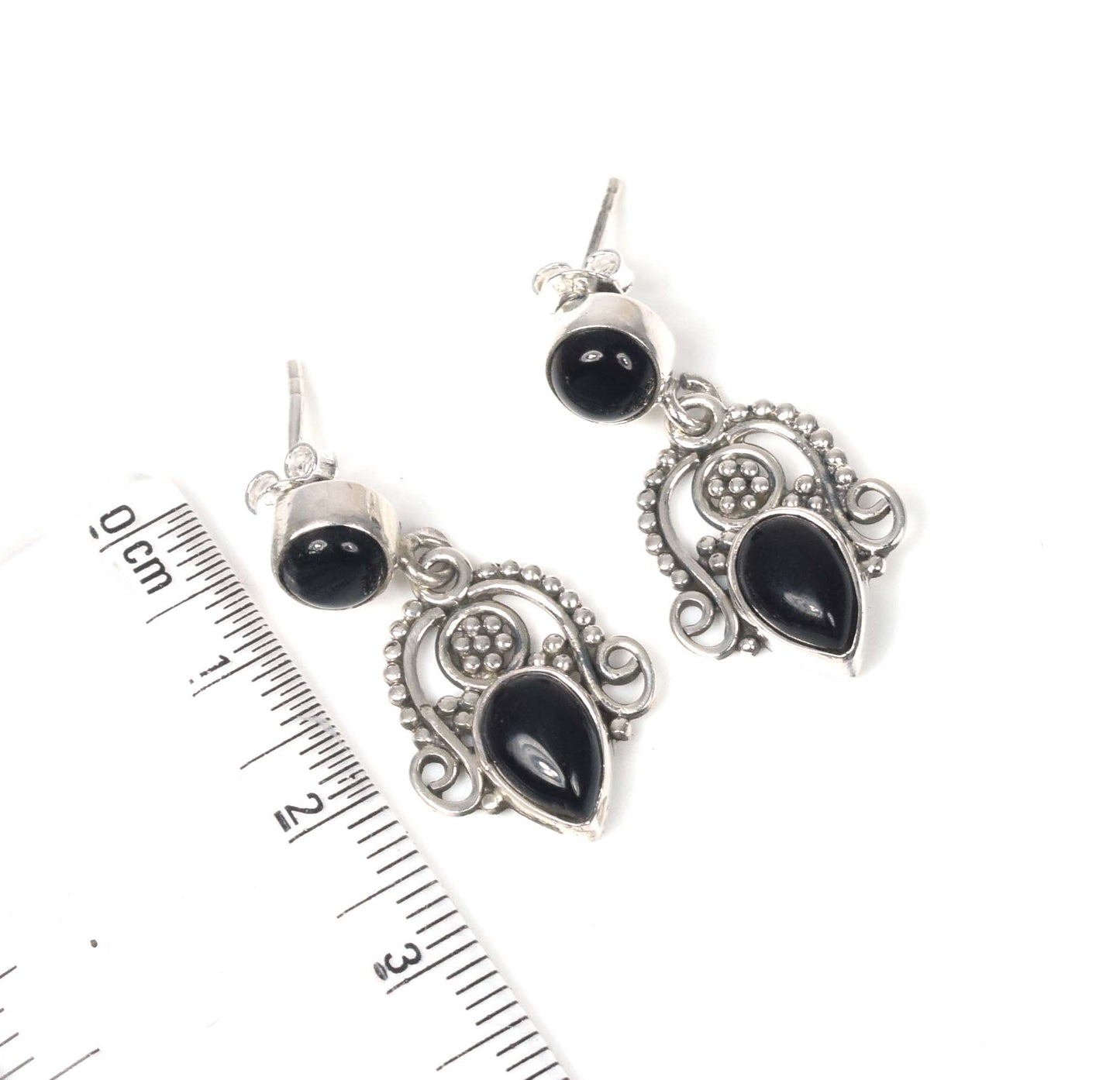 925 Solid Sterling Silver Black Onyx Stud Earring -1.3 inch