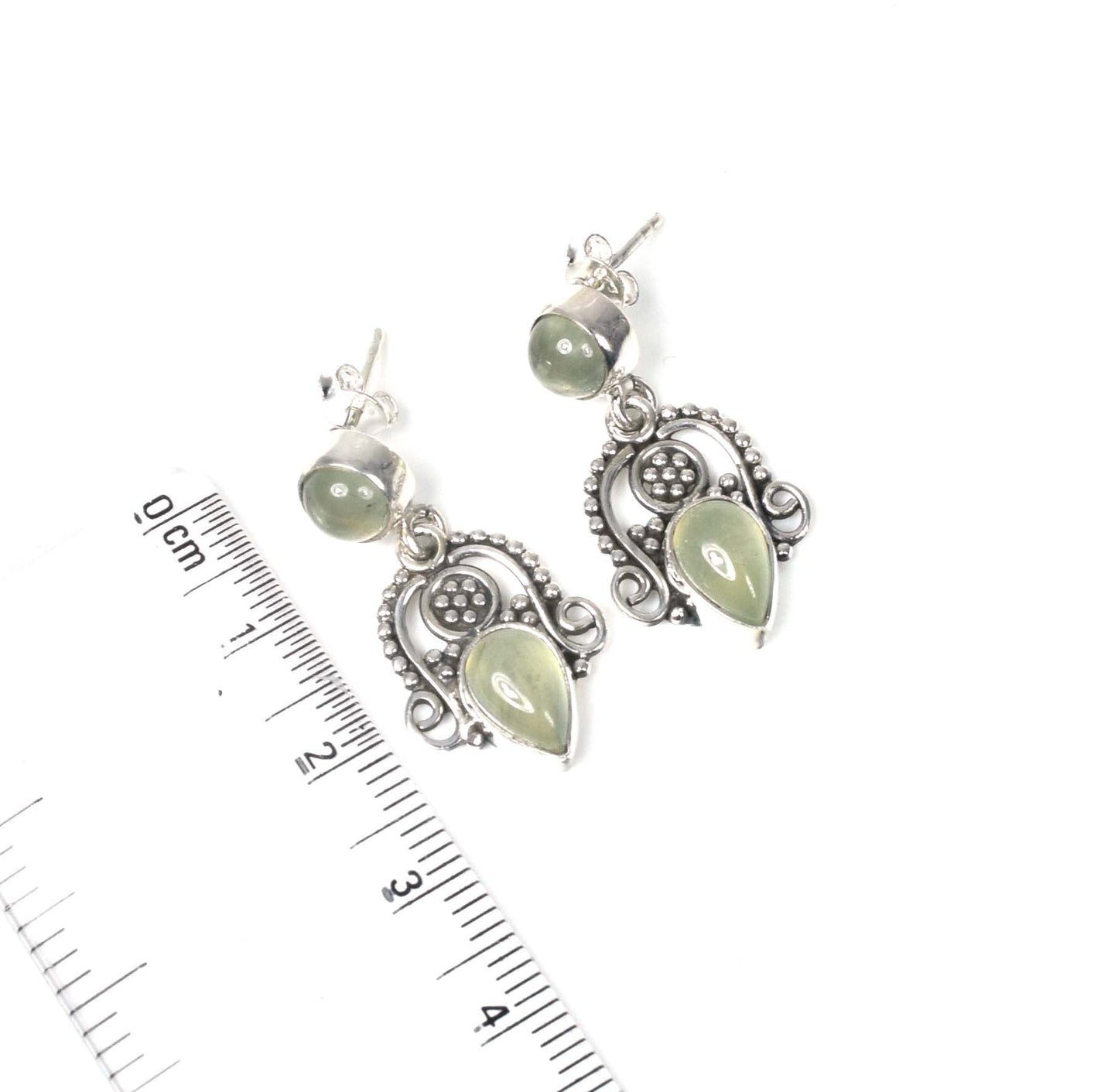925 Solid Sterling Silver Green Prehnite Stud Earring -1.5 inch