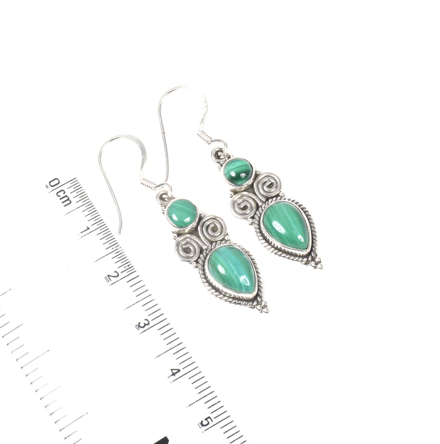 925 Solid Sterling Silver Green Malachite Hook Earring -1.5 inch