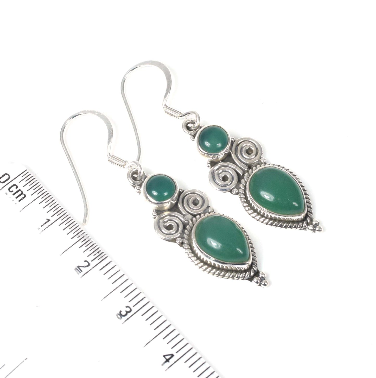 925 Solid Sterling Silver Green Onyx Hook Earring -1.5 inch