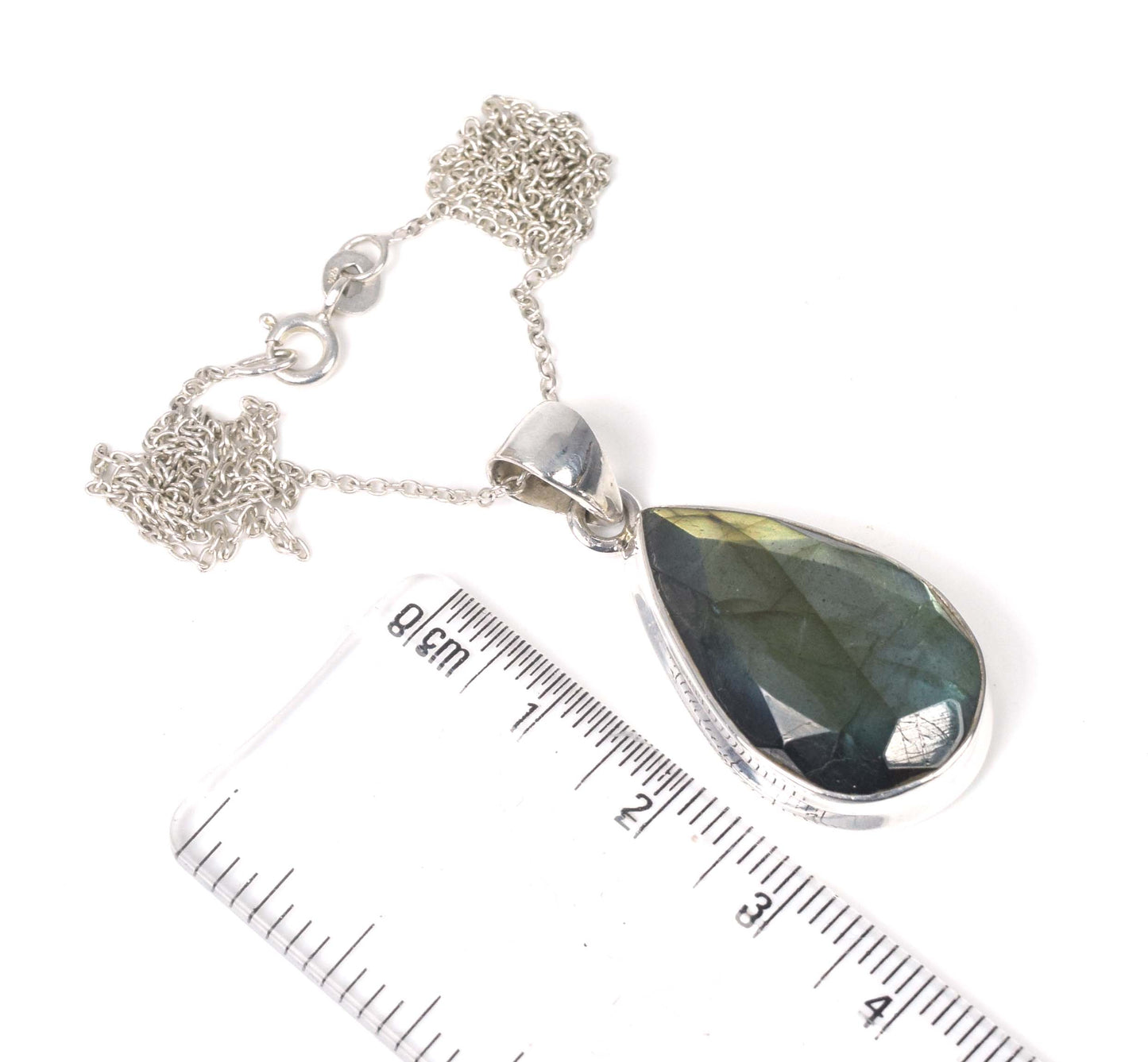 925 Solid Sterling Silver Faceted Labradorite Chain Pendant-19.2 inch