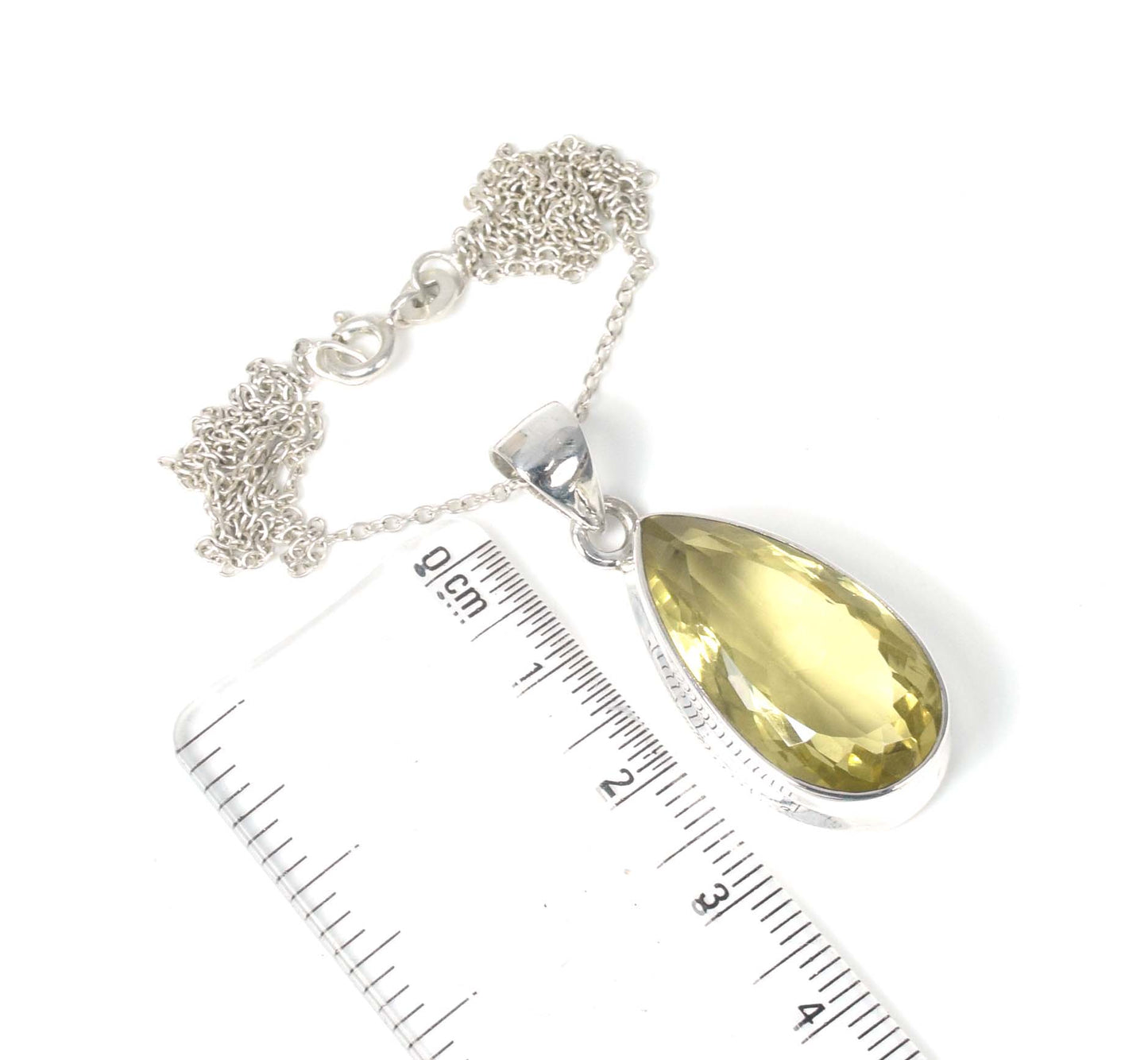 925 Solid Sterling Silver Faceted Yellow Citrine Chain Pendant-19.2 inch