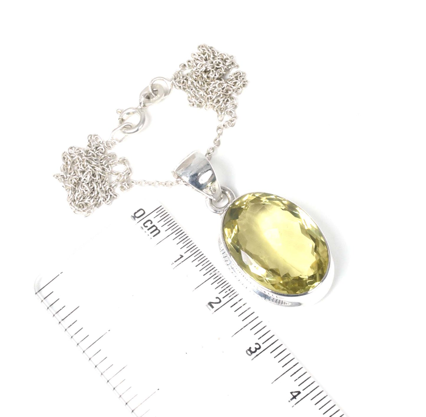 925 Solid Sterling Silver Faceted Yellow Citrine Chain Pendant-19.2 inch