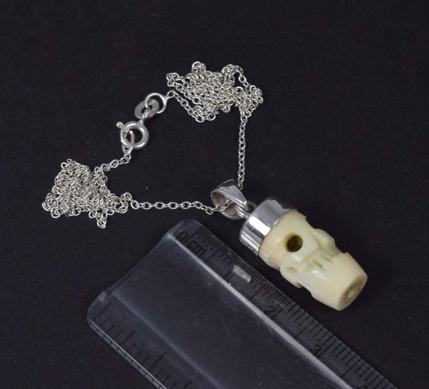 925 Solid Sterling Silver Skull Face Chain Pendant-19.1 Inch