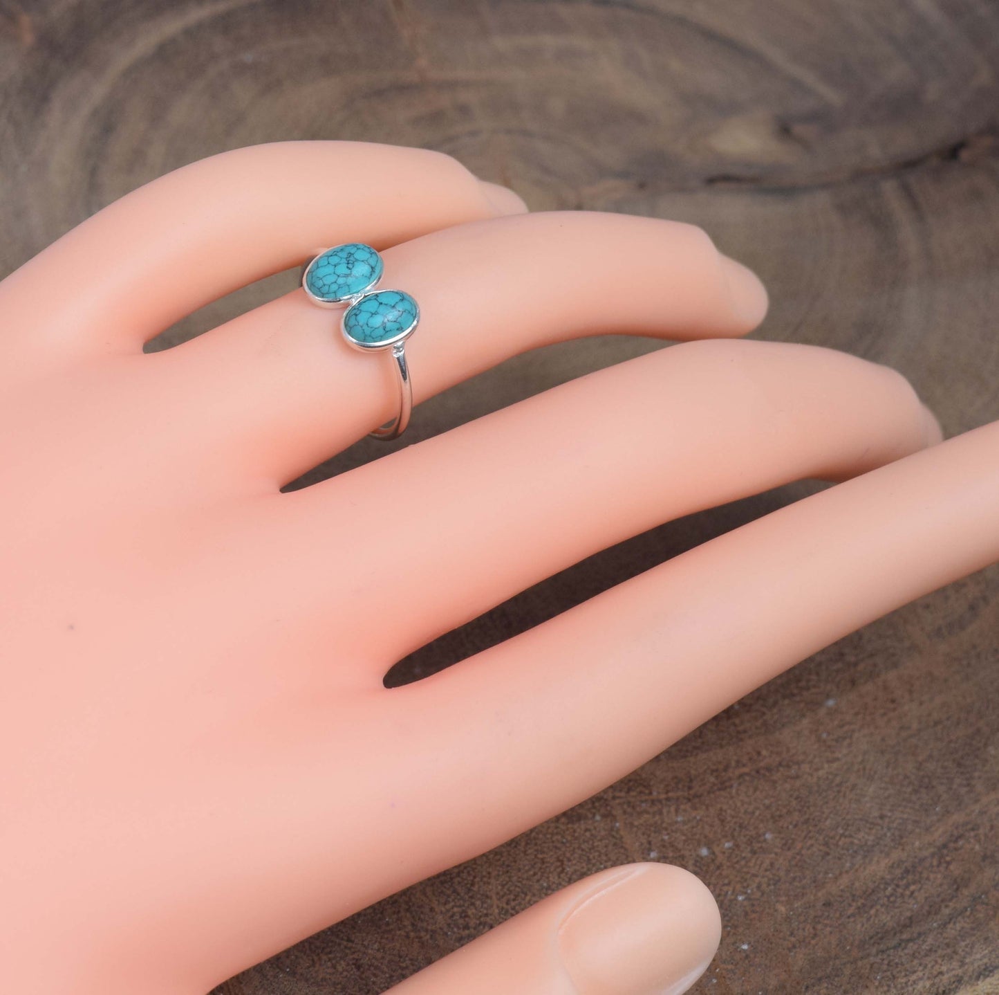 925 Solid Sterling Silver Blue Turquoise Ring -5 us