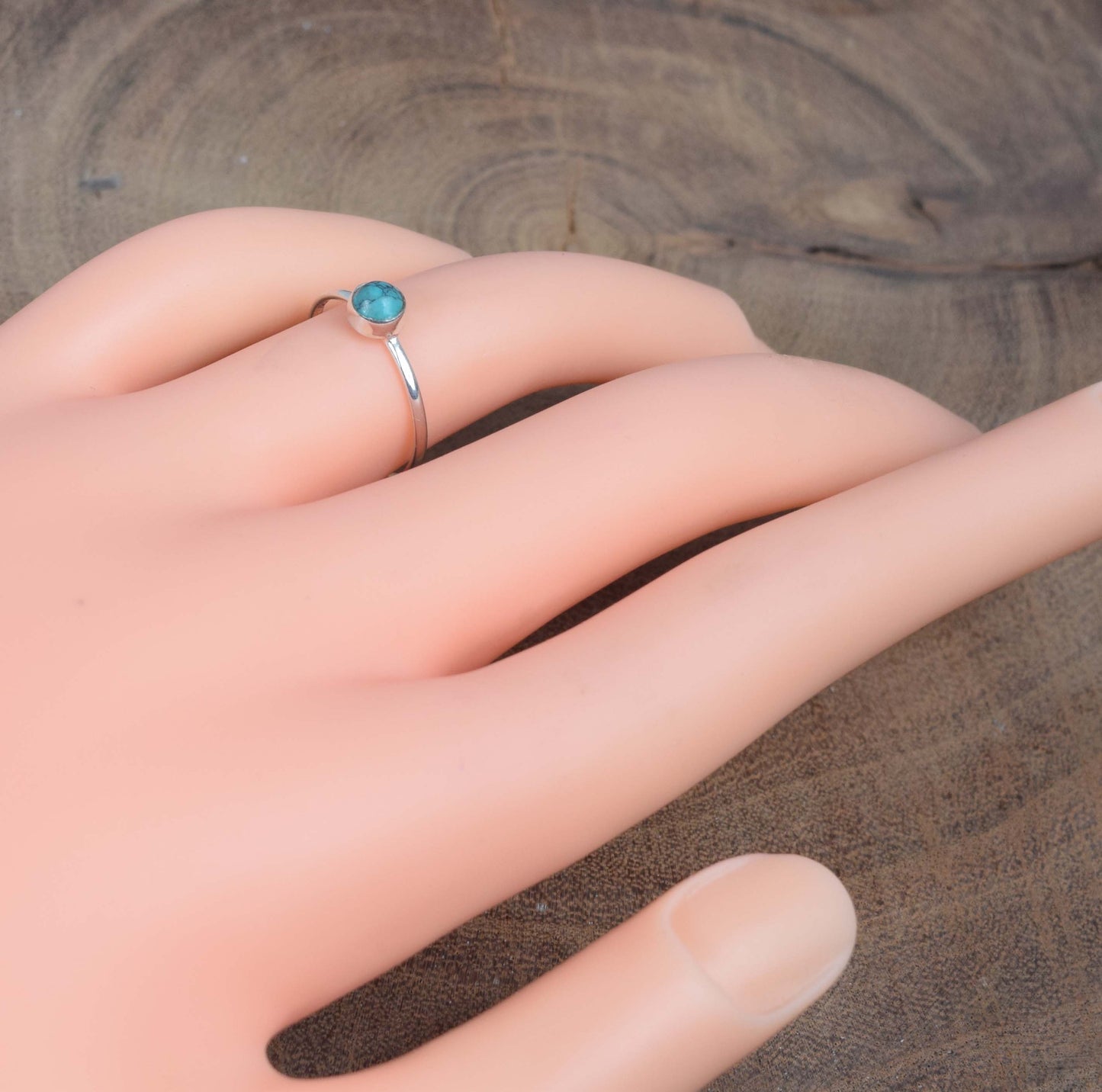 925 Solid Sterling Silver Blue Turquoise Ring -5 us