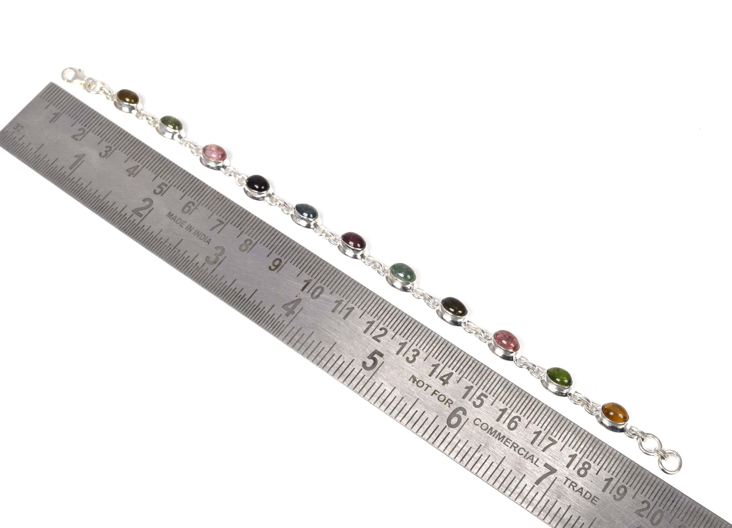 925 Solid Sterling Silver Green Tourmaline Mix HANDMADE BRACELET -7.8 Inch
