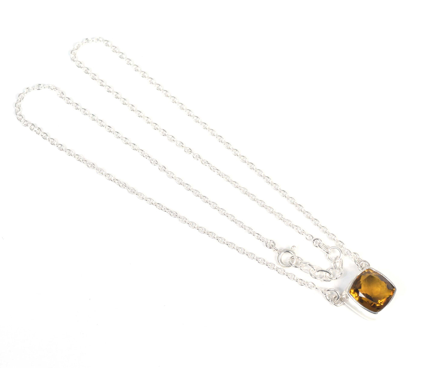 925 Solid Sterling Silver Faceted Beer Quartz Necklace -17 .4 Inch