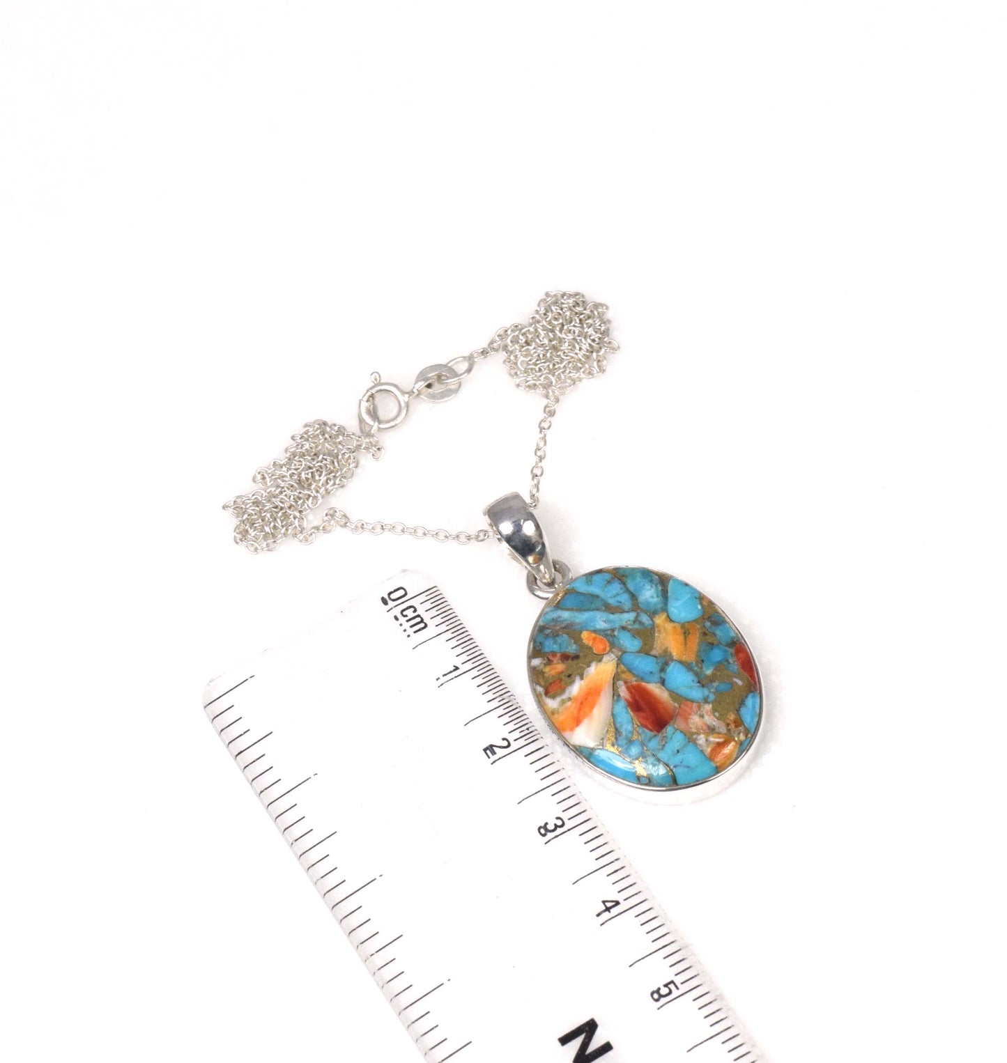 925 Solid Sterling Silver Oyster Turquoise Chain Pendant-19.5 Inch