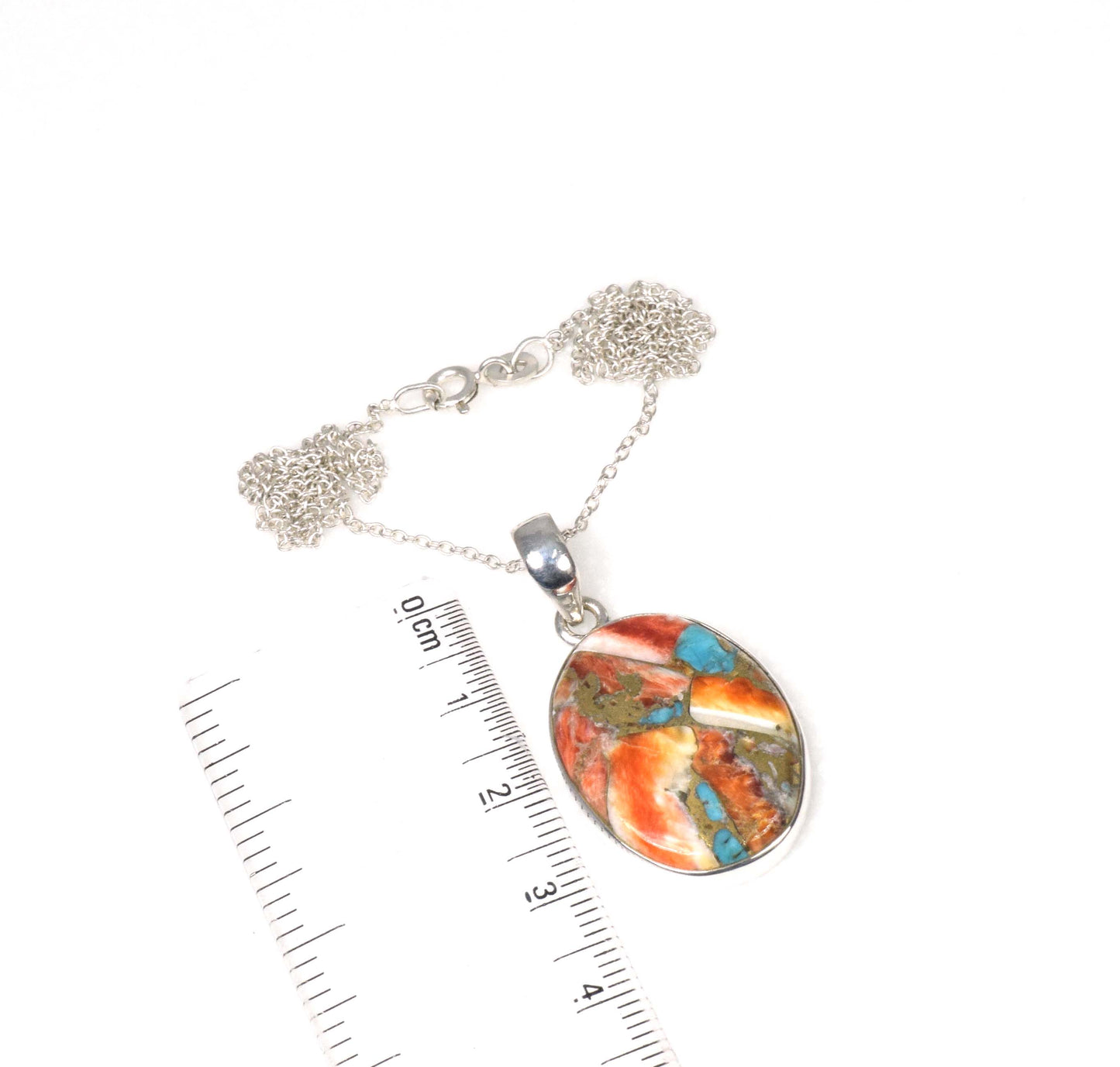925 Solid Sterling Silver Oyster Turquoise Chain Pendant-19.5 Inch