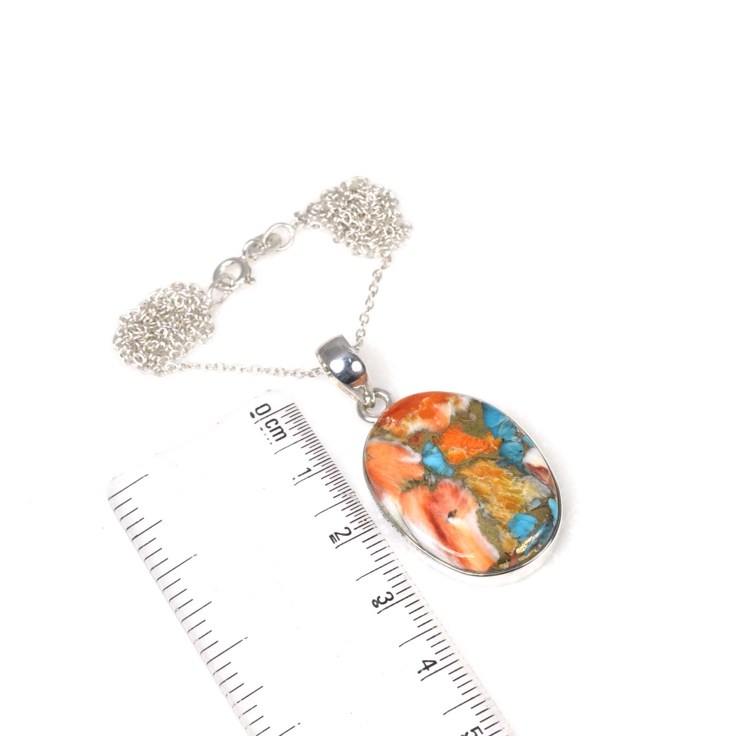 925 Solid Sterling Silver Oyster Turquoise Chain Pendant-19.5 Inch