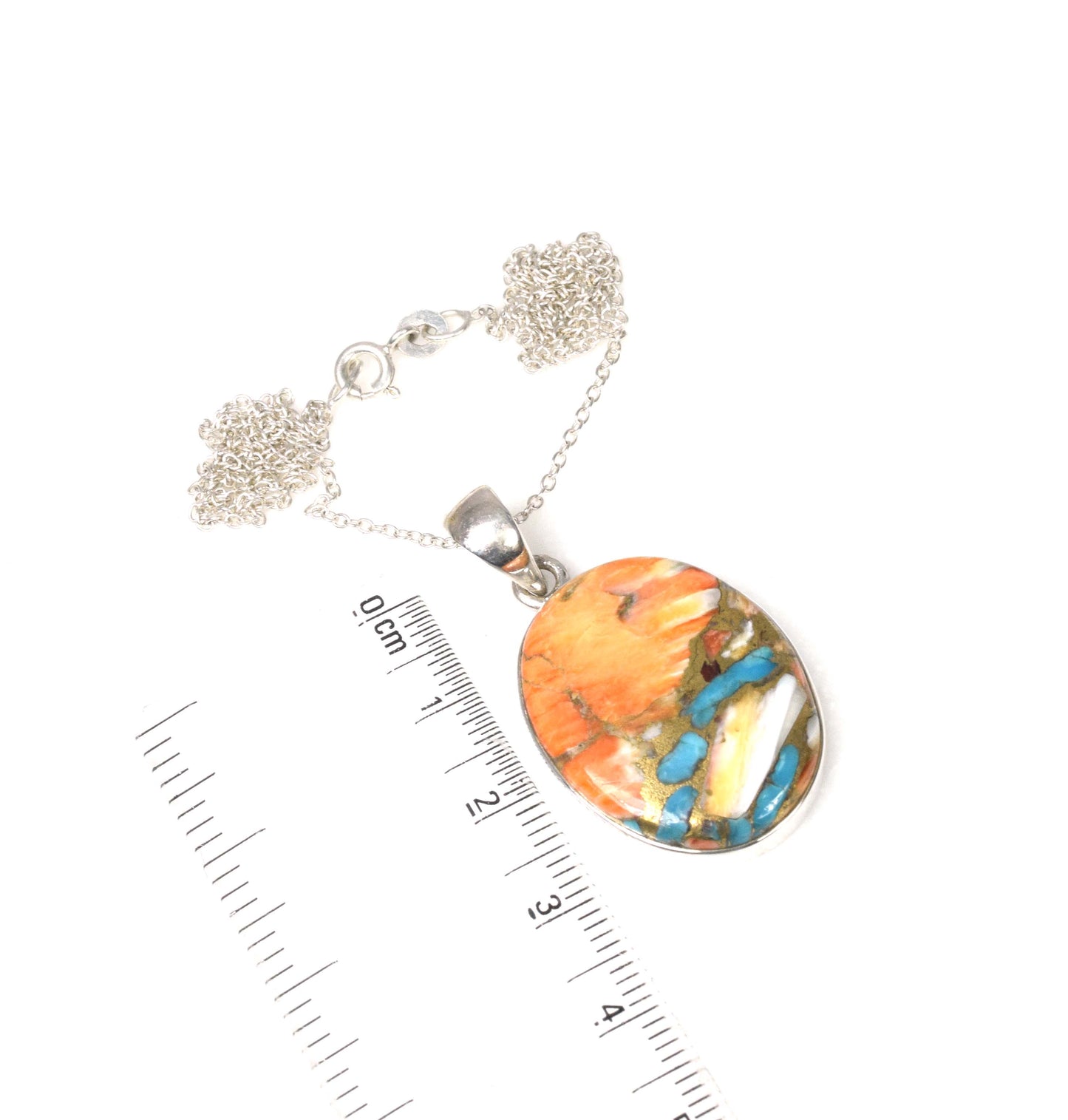 925 Solid Sterling Silver Oyster Turquoise Chain Pendant-19.5 Inch