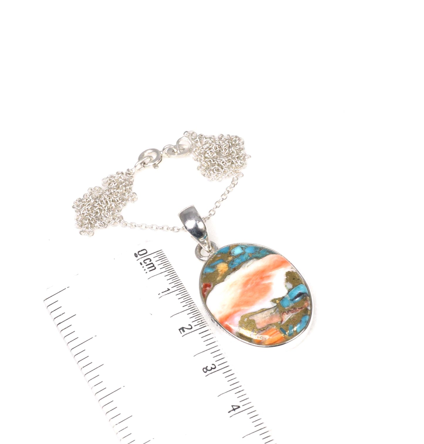 925 Solid Sterling Silver Oyster Turquoise Chain Pendant-19.5 Inch