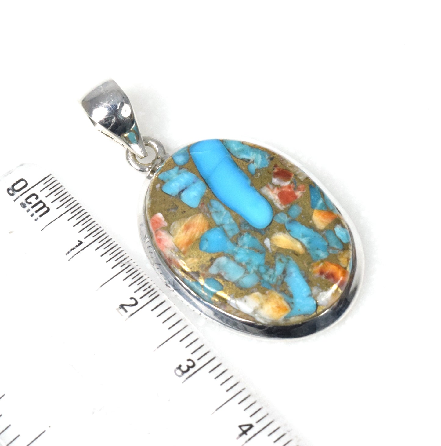 925 Solid Sterling Silver Oyster Turquoise Pendant-1.5 Inch