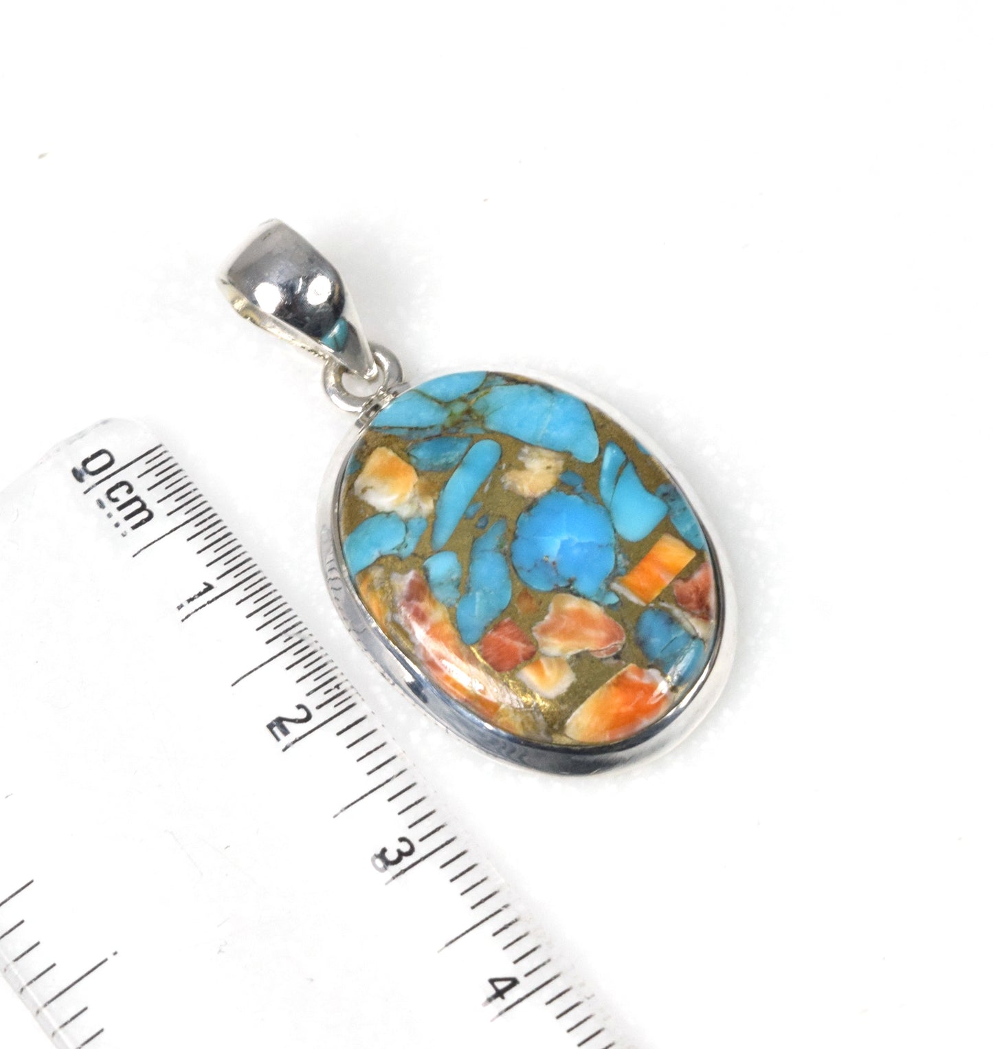 925 Solid Sterling Silver Oyster Turquoise Pendant-1.5 Inch