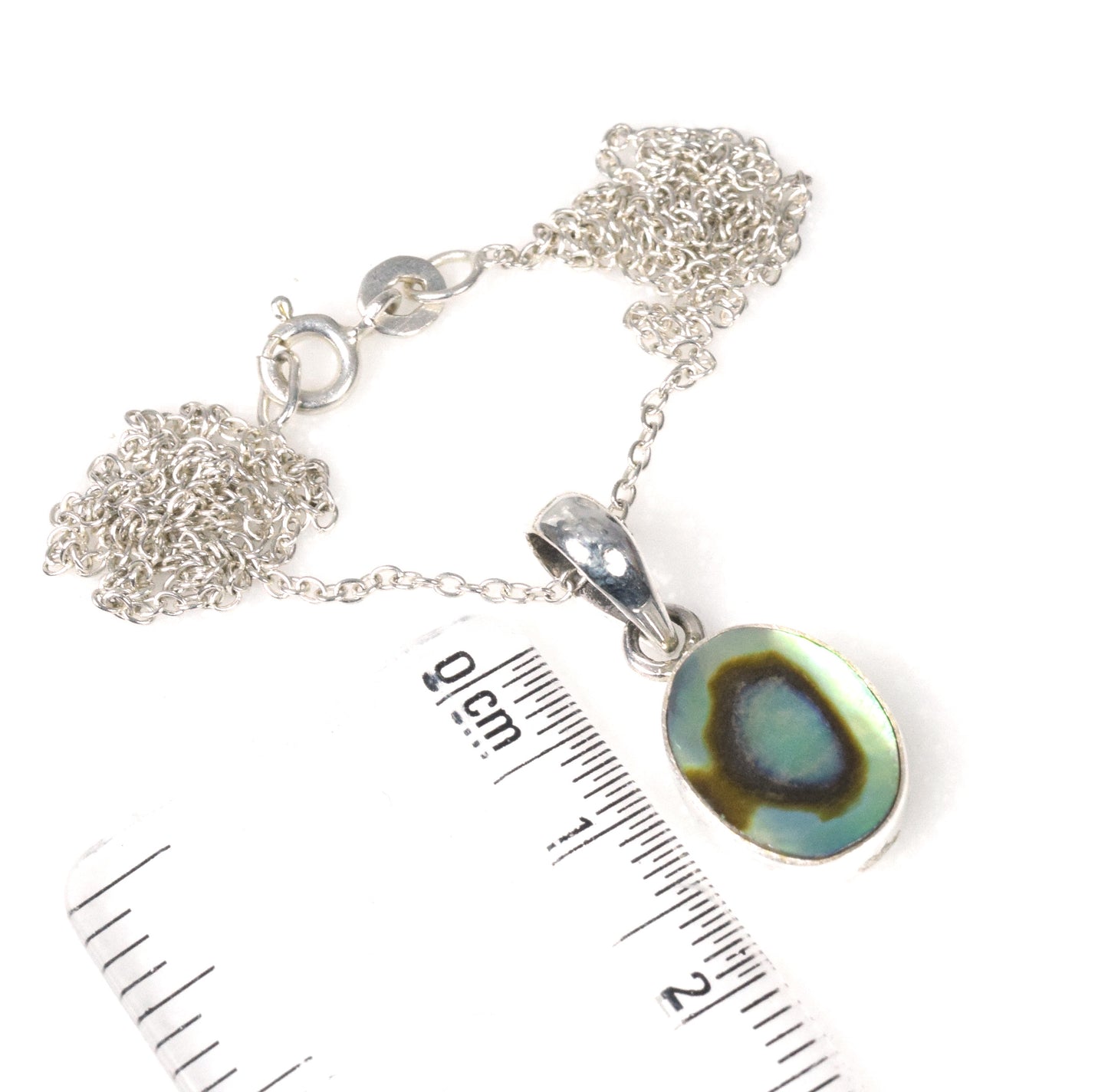 925 Solid Sterling Silver Abalone Shell Chain Pendant-19 Inch