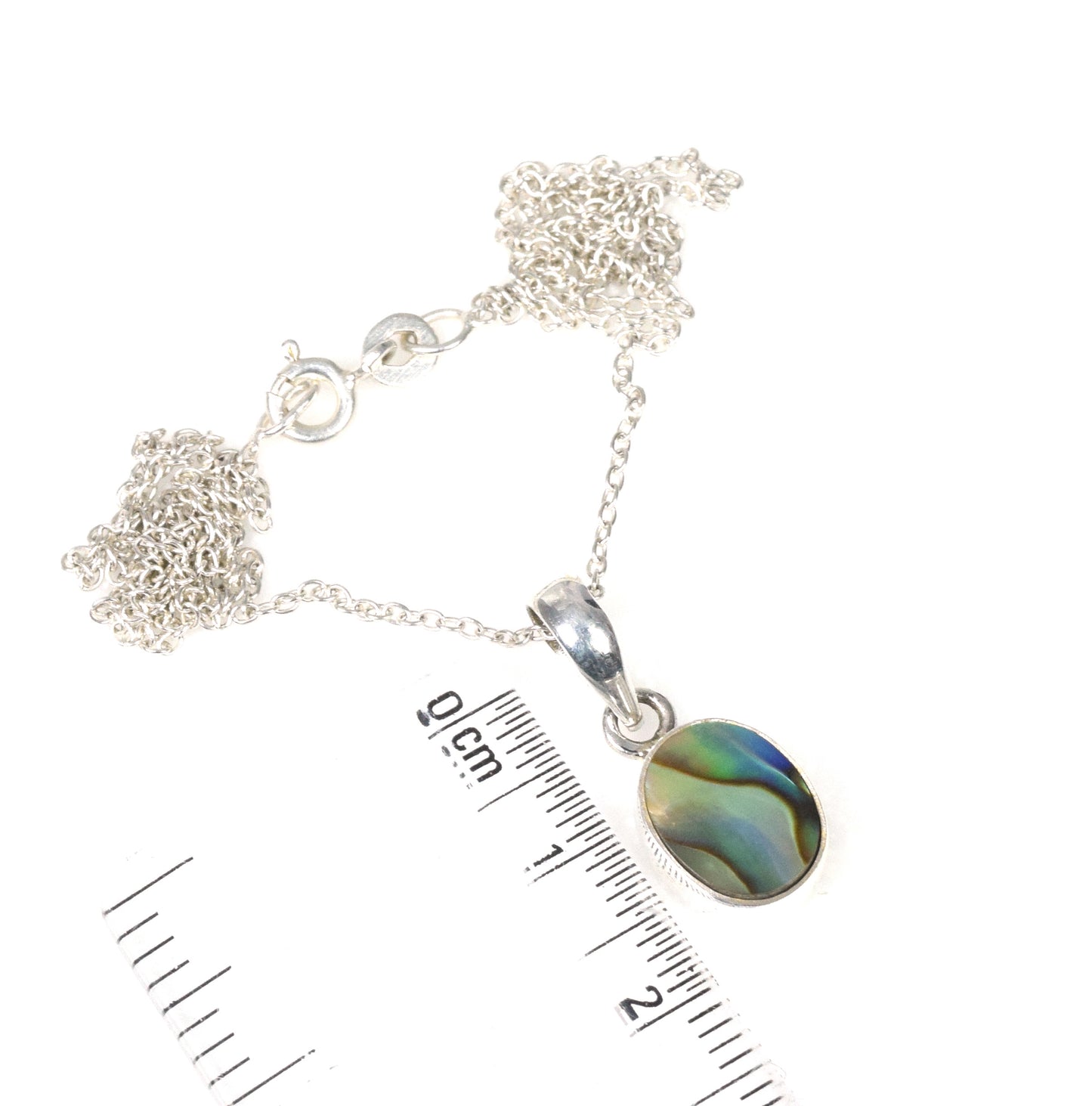 925 Solid Sterling Silver Abalone Shell Chain Pendant-18.9 Inch