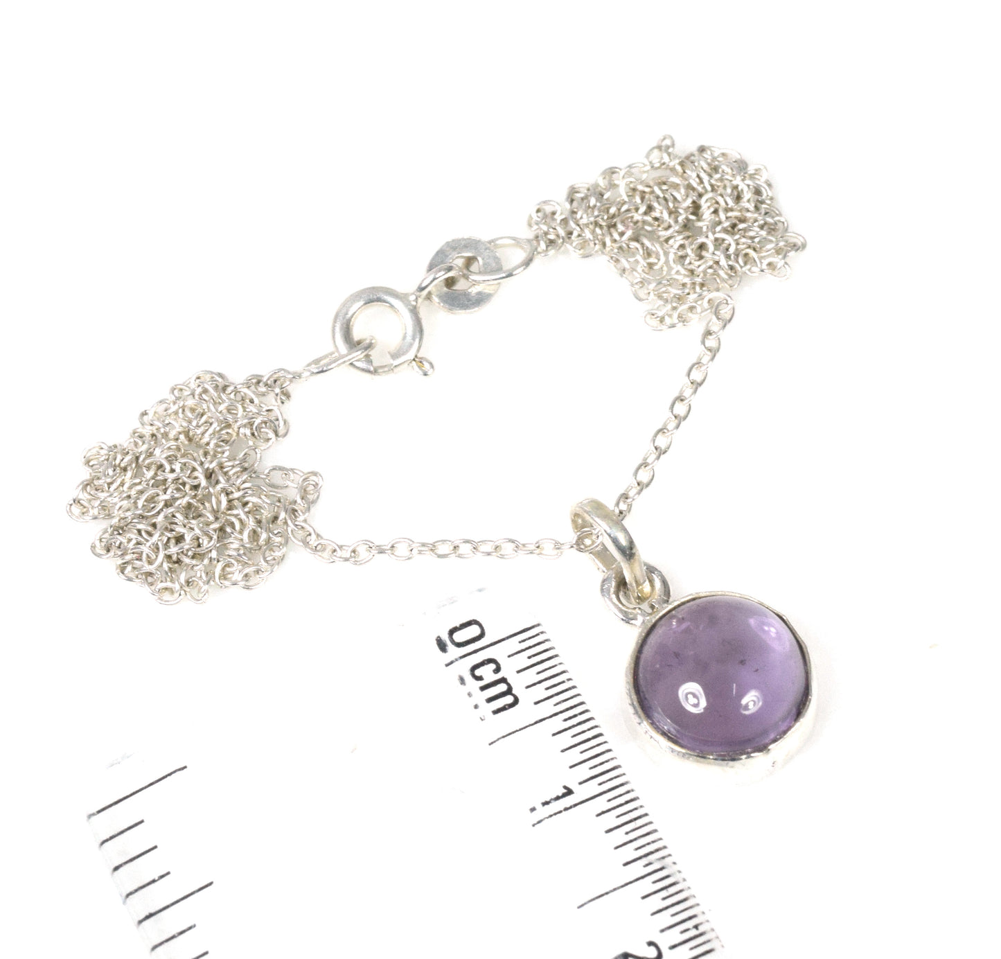 925 Solid Sterling Silver Purple Amethyst Chain Pendant-18.6 Inch
