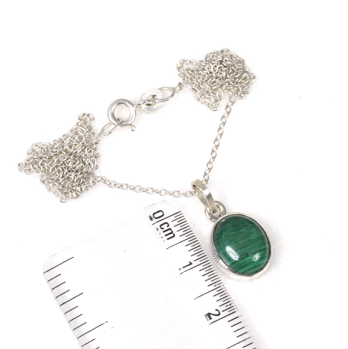 925 Solid Sterling Silver Green Malachite Chain Pendant-18.7 Inch