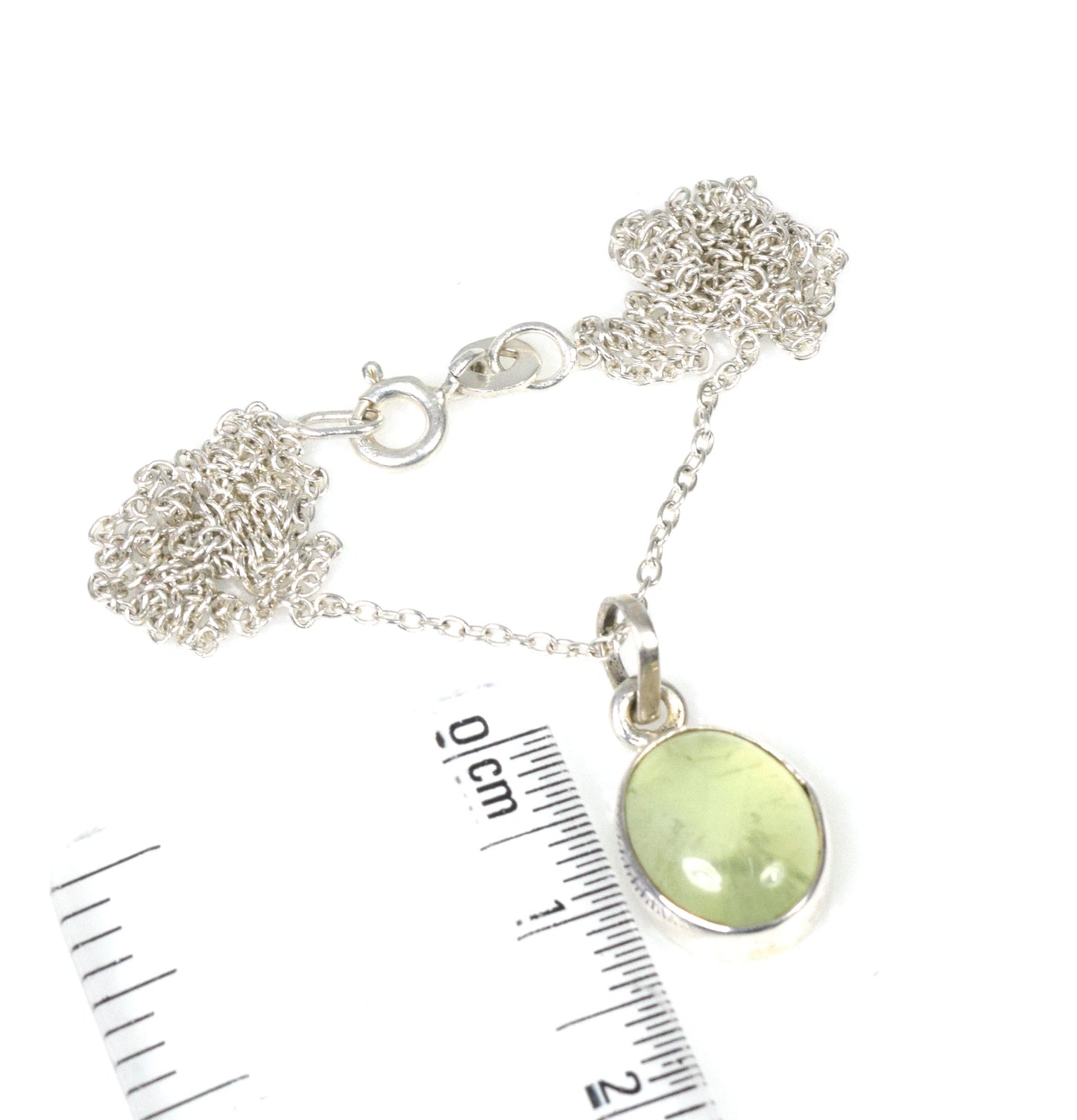 925 Solid Sterling Silver Green Prehnite Chain Pendant-18.7 Inch