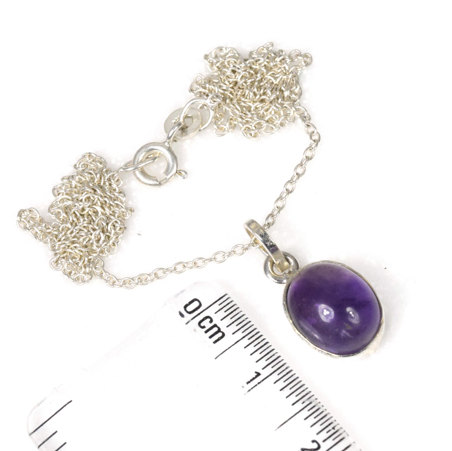 925 Solid Sterling Silver Purple Amethyst Chain Pendant-18.6 Inch