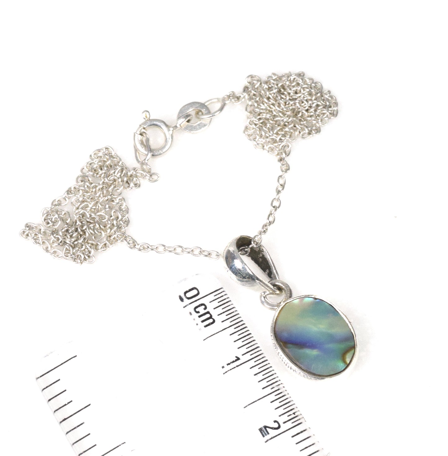 925 Solid Sterling Silver Abalone Shell Chain Pendant-18.8 Inch