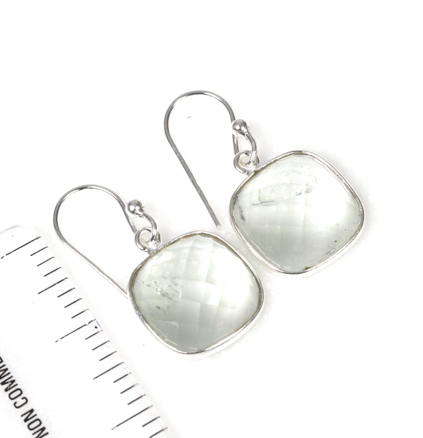 925 Solid Sterling Silver Cut Aqua Quartz Hook Earring-1.1 Inch
