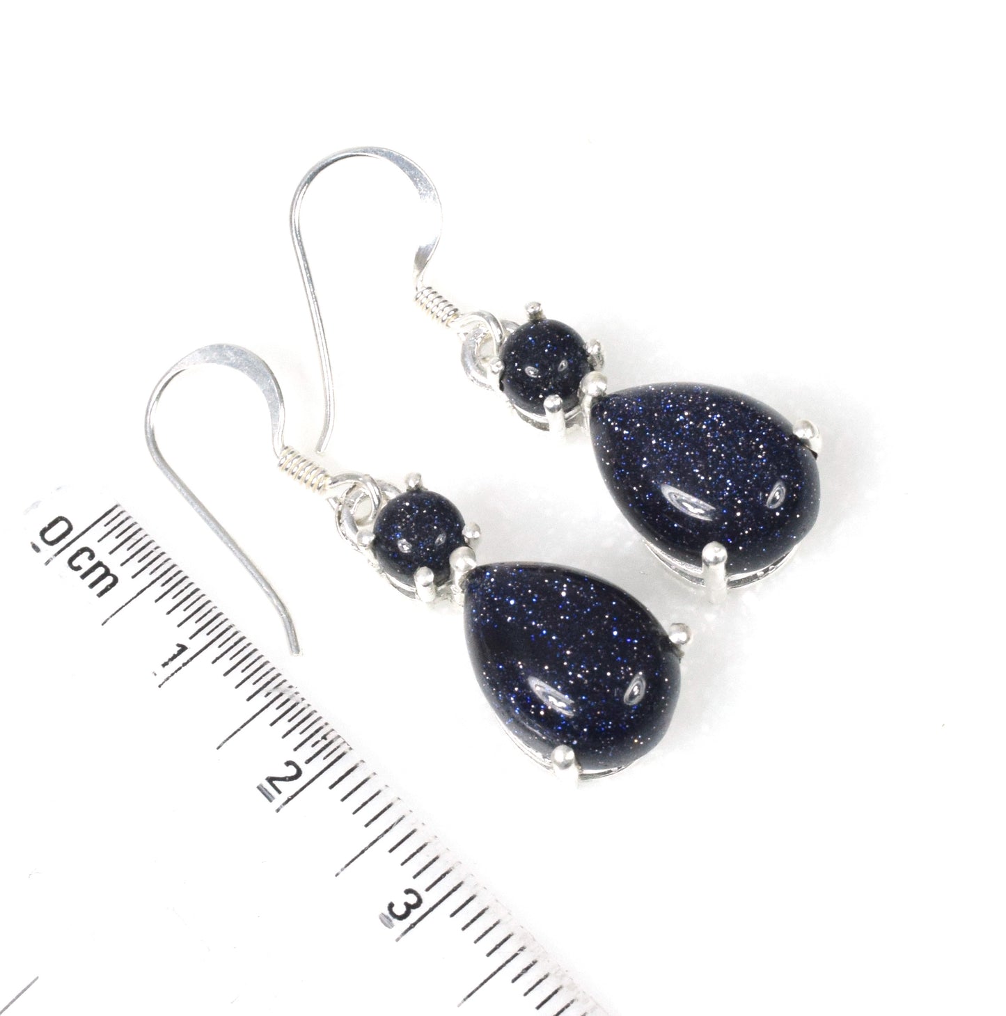 925 Solid Sterling Silver Blue Sunstone Hook Earring - 1.2 Inch