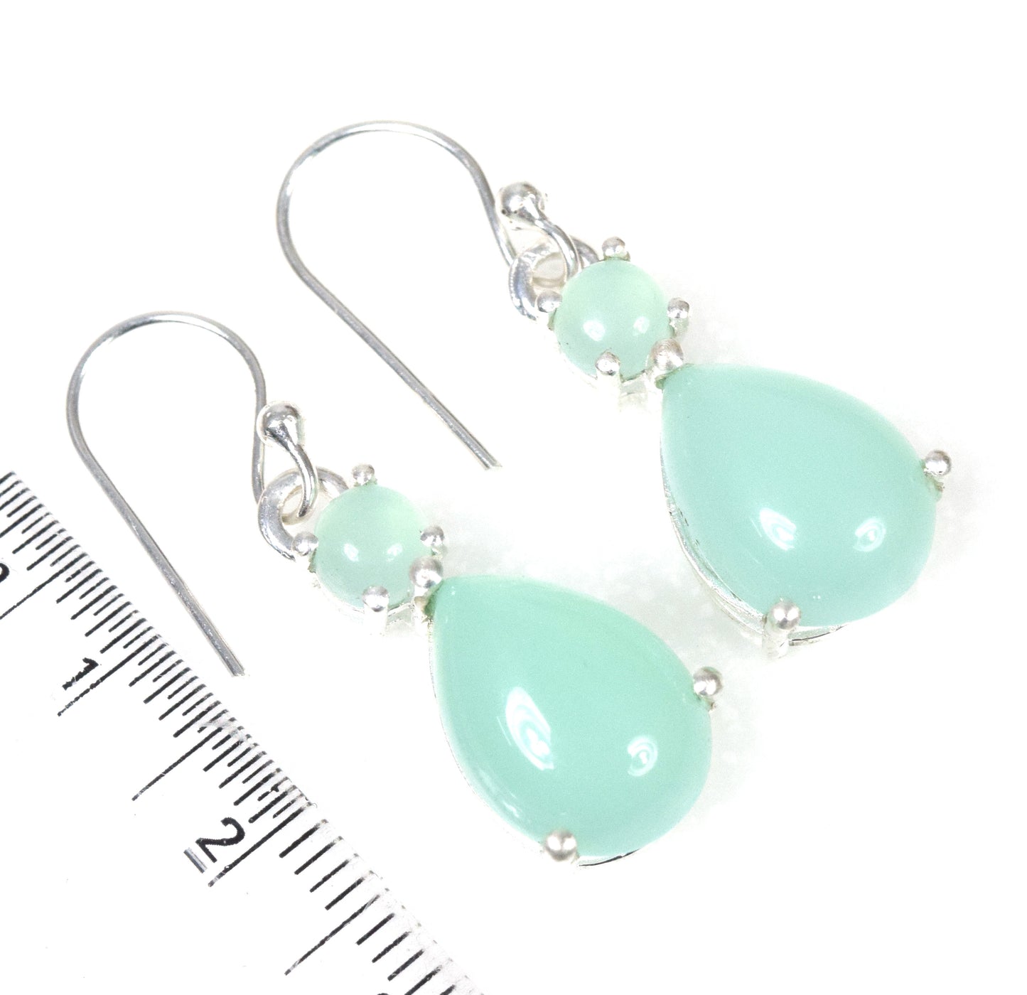 925 Solid Sterling Silver Aqua Chalcedony Hook Earring - 1.2 Inch