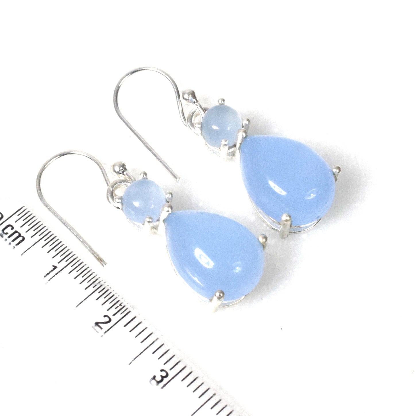 925 Solid Sterling Silver Blue Chalcedony Hook Earring - 1.2 Inch
