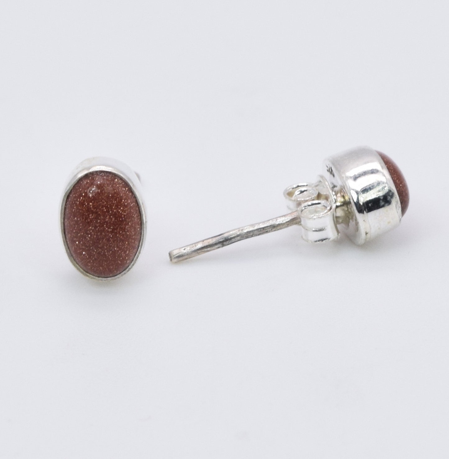 925 Solid Sterling Silver Blue Sunstone Stud Earring