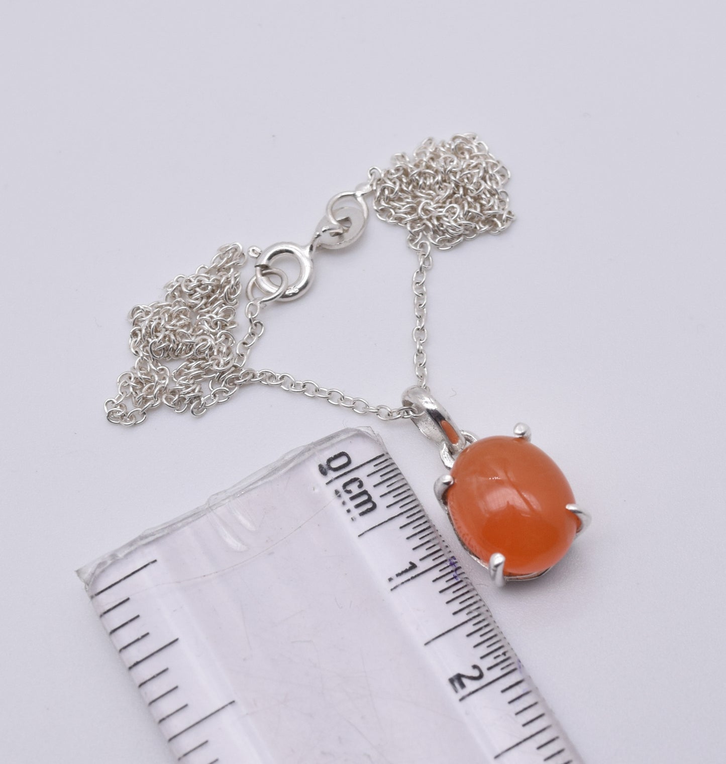 925 Solid Sterling Silver Red Carnelian Chain Pendant -18.7 Inch